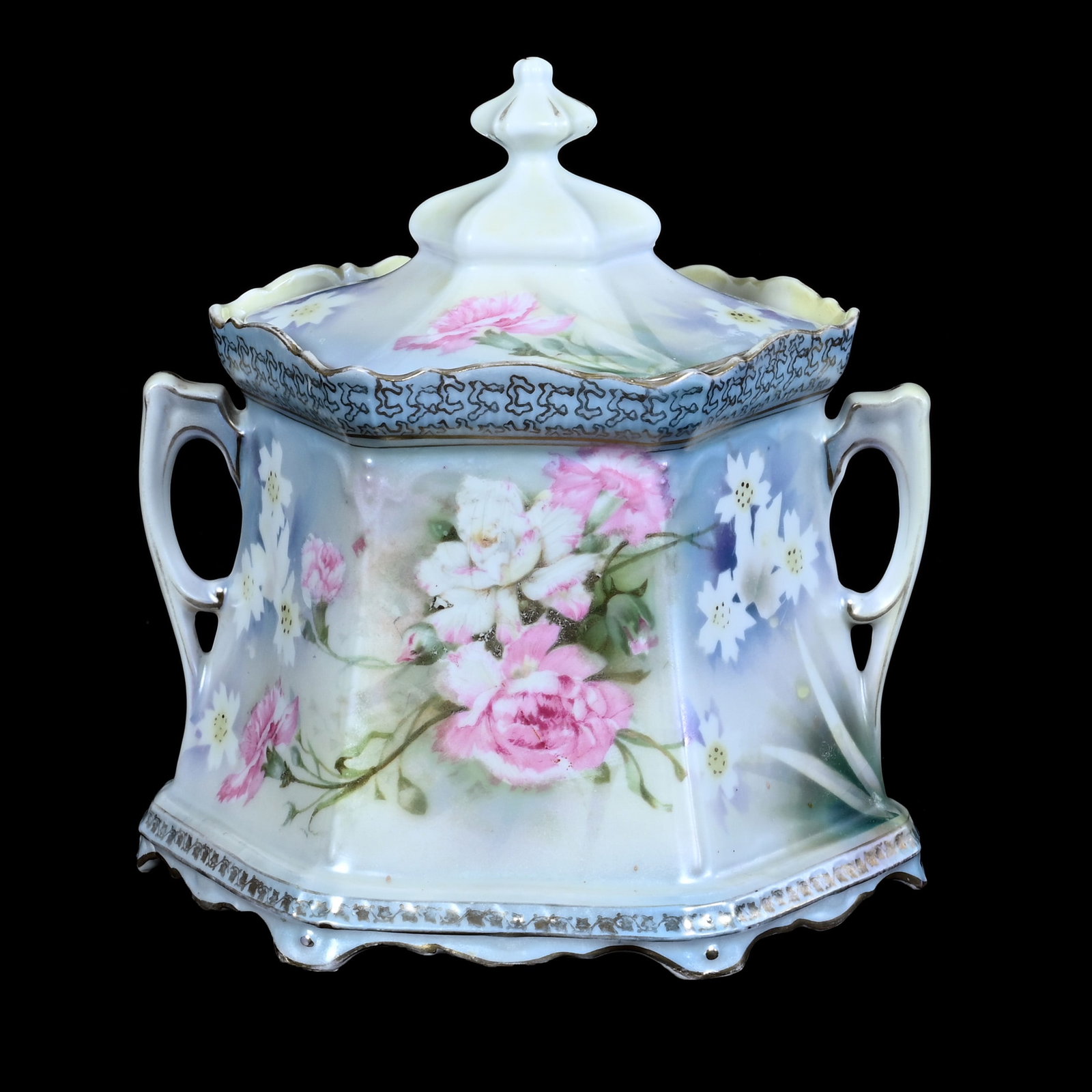 Two Handled Six-Sided Cracker Jar, Marked R.S. Prussia (1 of 3)