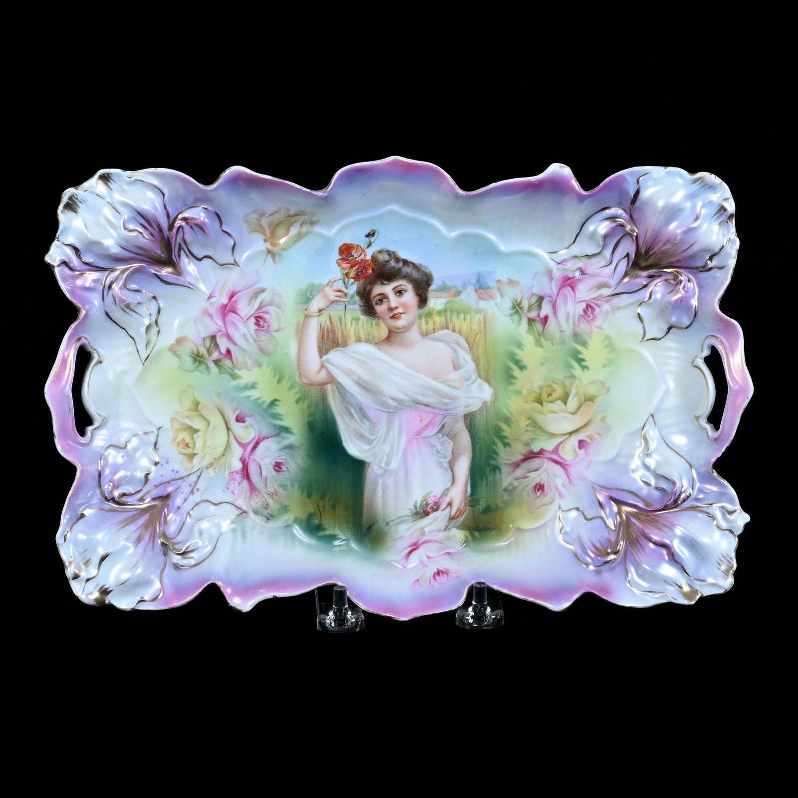 Dresser Tray, Marked R.S. Prussia, Iris Mold, Summer Season Portrait (1 of 2)