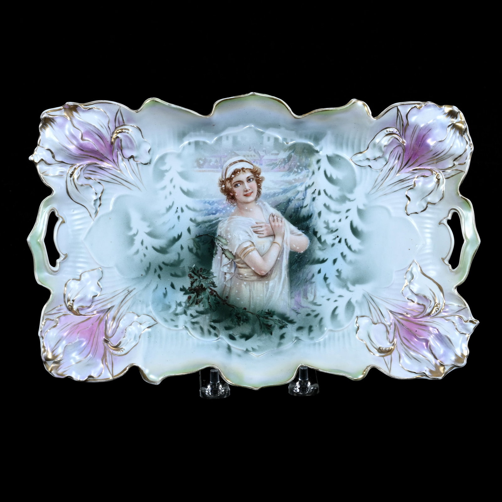 Dresser Tray, Marked R.S. Prussia, Iris Mold, Winter Season Portrait Decor (1 of 2)