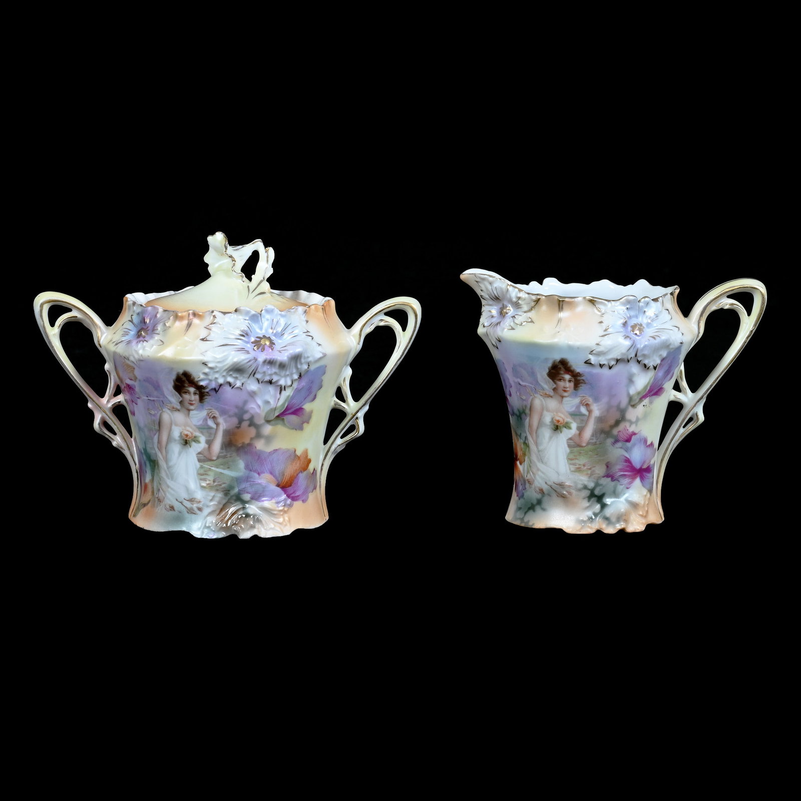 Creamer And Sugar, Marked R.S. Prussia, Carnation Mold (1 of 3)