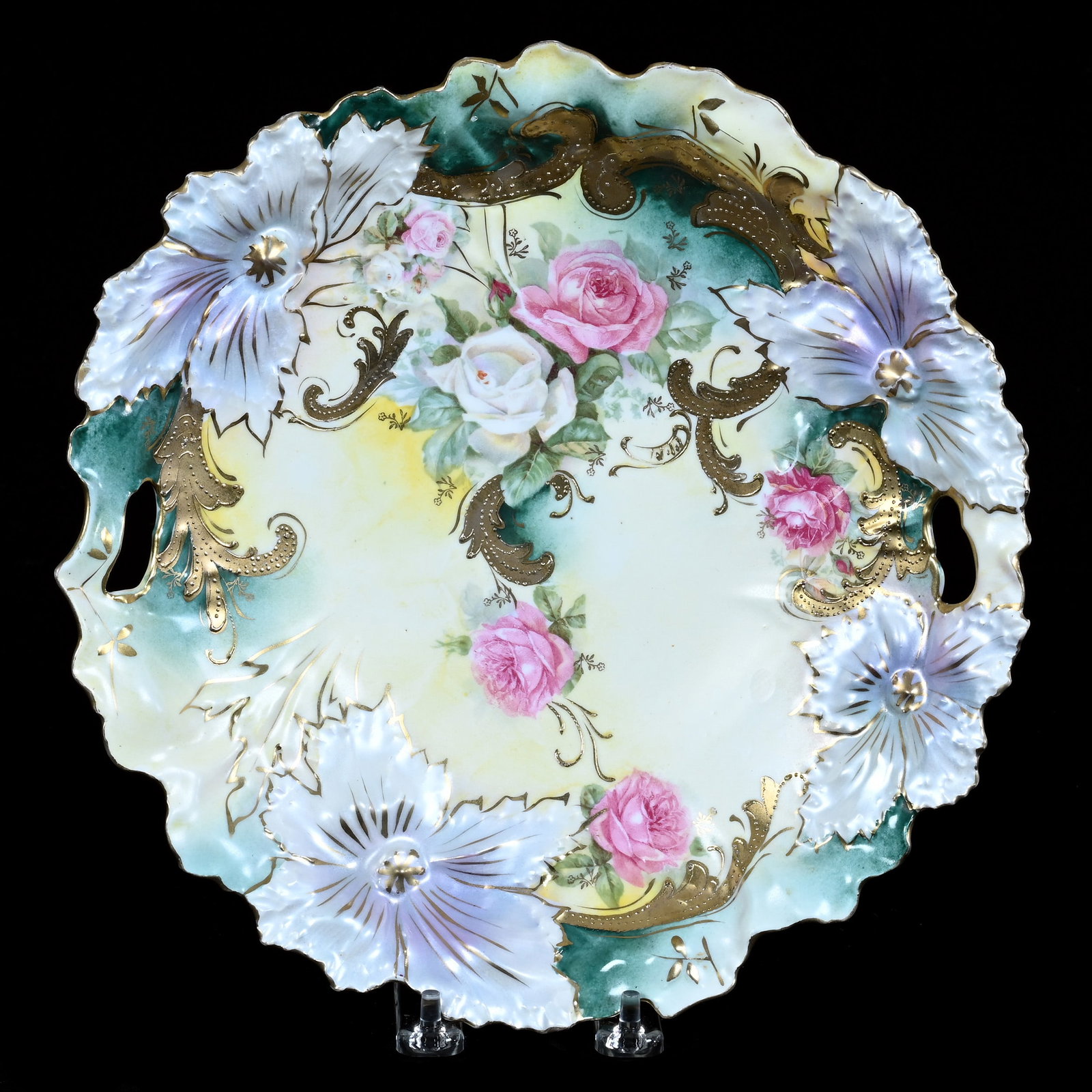 Two Handled Cake Plate, Marked R.S. Prussia, Carnation Mold (1 of 2)