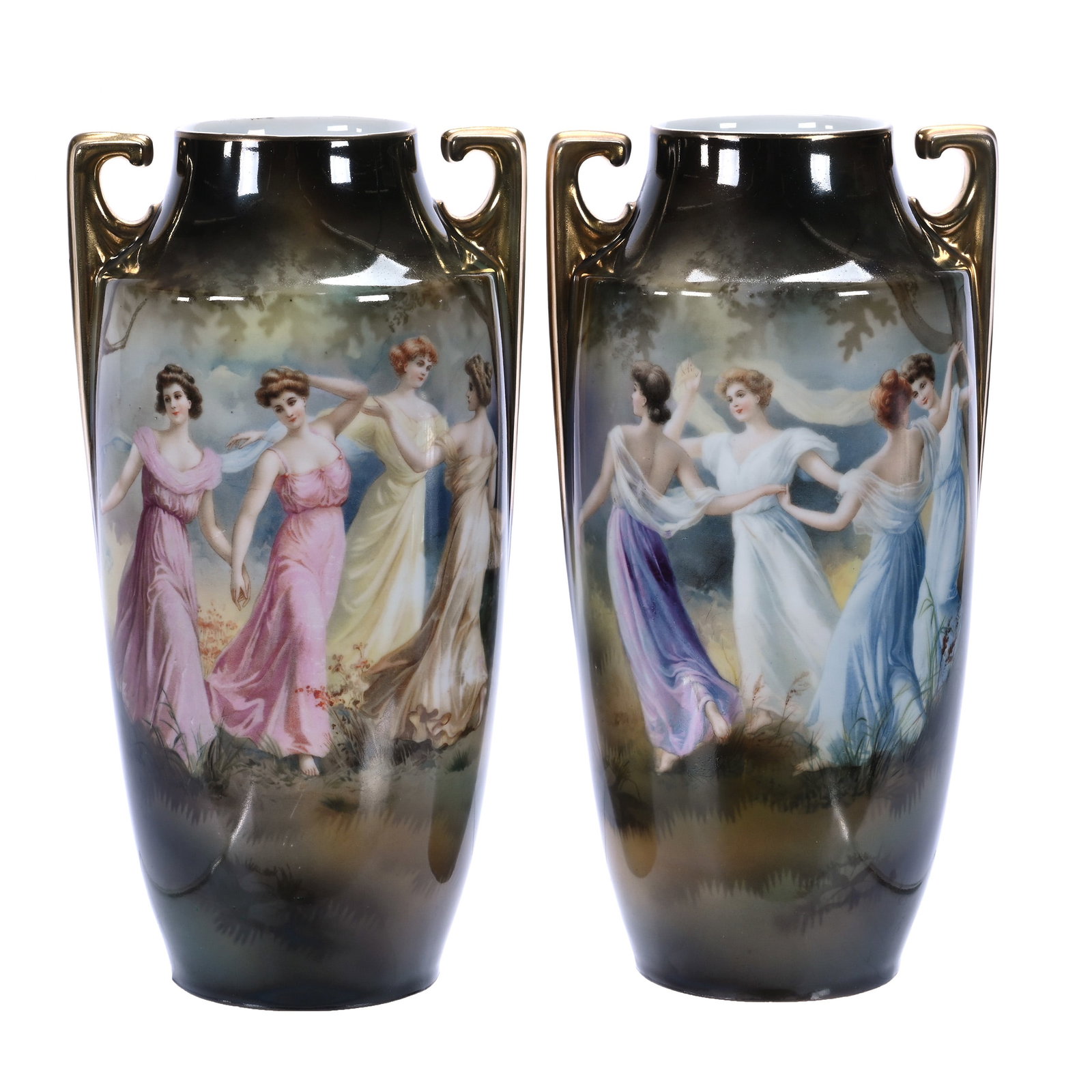 Pair Two Handled Vases, Marked R.S. Suhl (1 of 3)