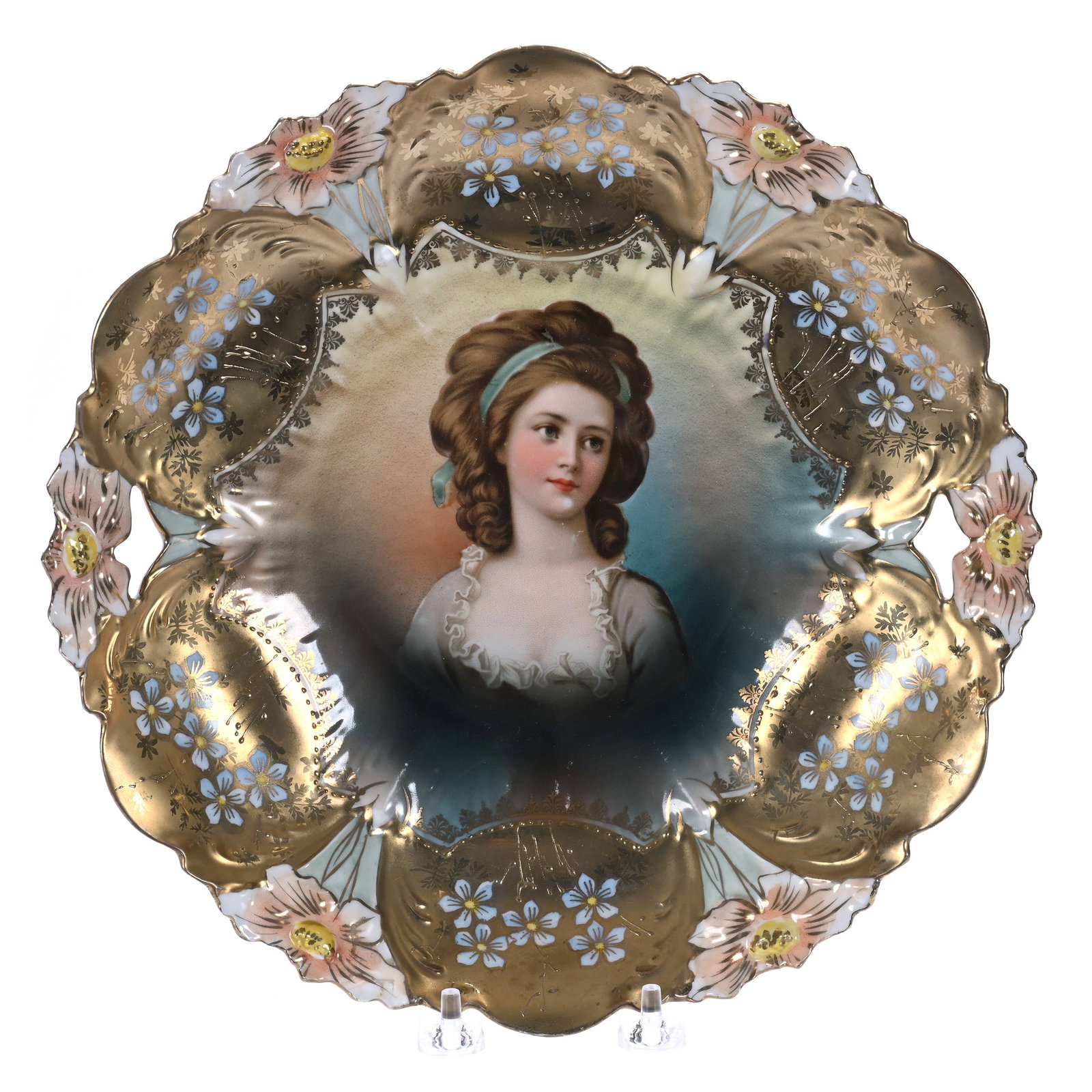 Two Handled Cake Plate, Unmarked R.S. Prussia, Lily Mold (1 of 2)