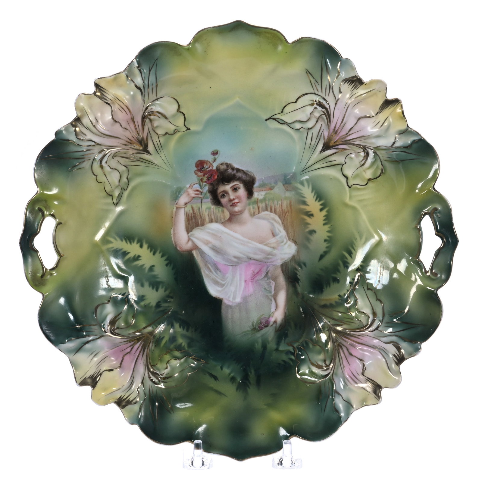 Two Handled Cake Plate, Marked R.S. Prussia, Iris Mold (1 of 2)
