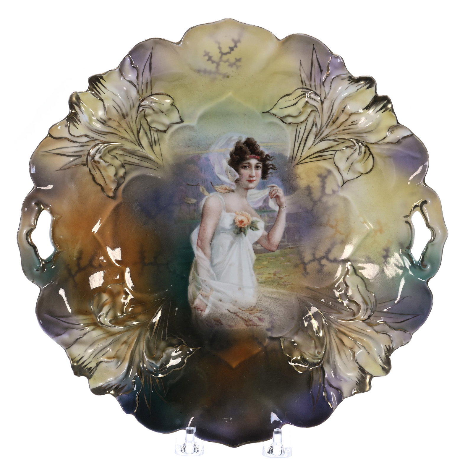 Two Handled Cake Plate, Marked R.S. Prussia, Iris Mold (1 of 3)