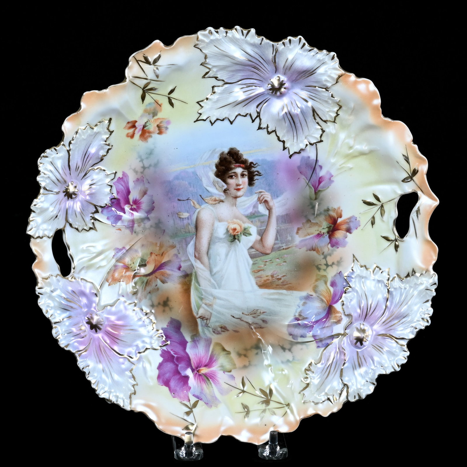 Two Handled Cake Plate, Marked R.S. Prussia, Carnation Mold (1 of 2)