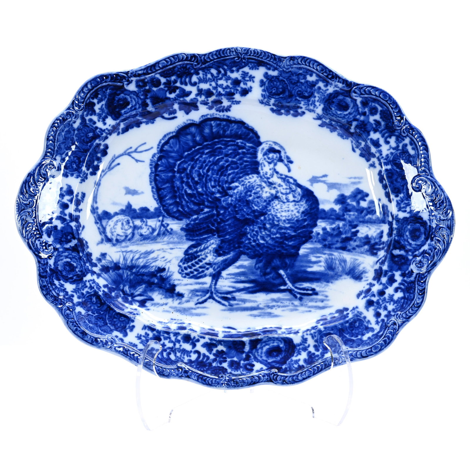 Turkey Platter, Flow Blue Marked Ridgway (1 of 2)