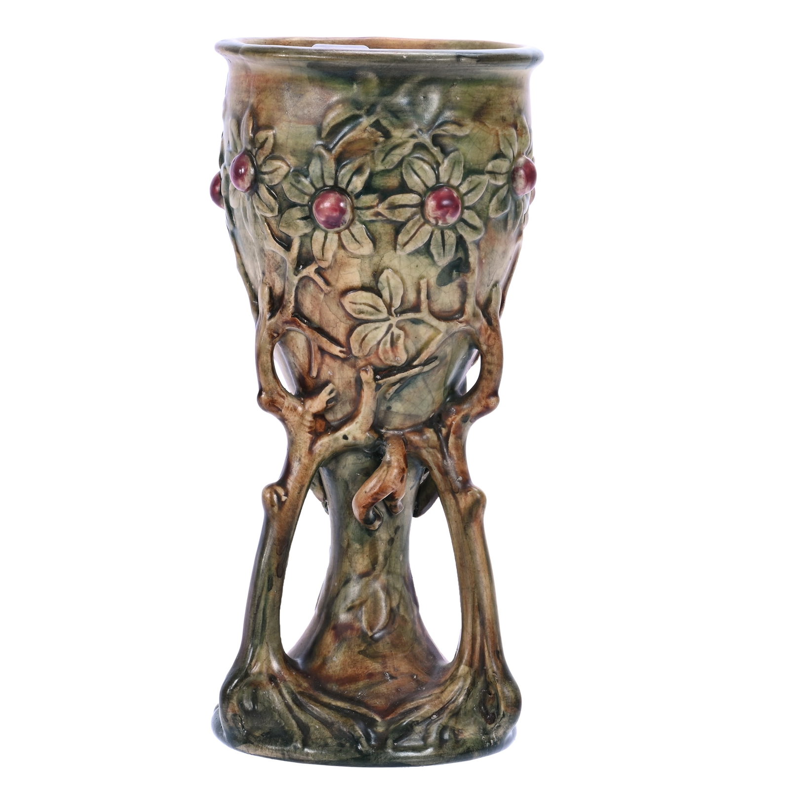 Chalice Vase, Unmarked Weller Art Pottery, Woodcraft Pattern (1 of 3)