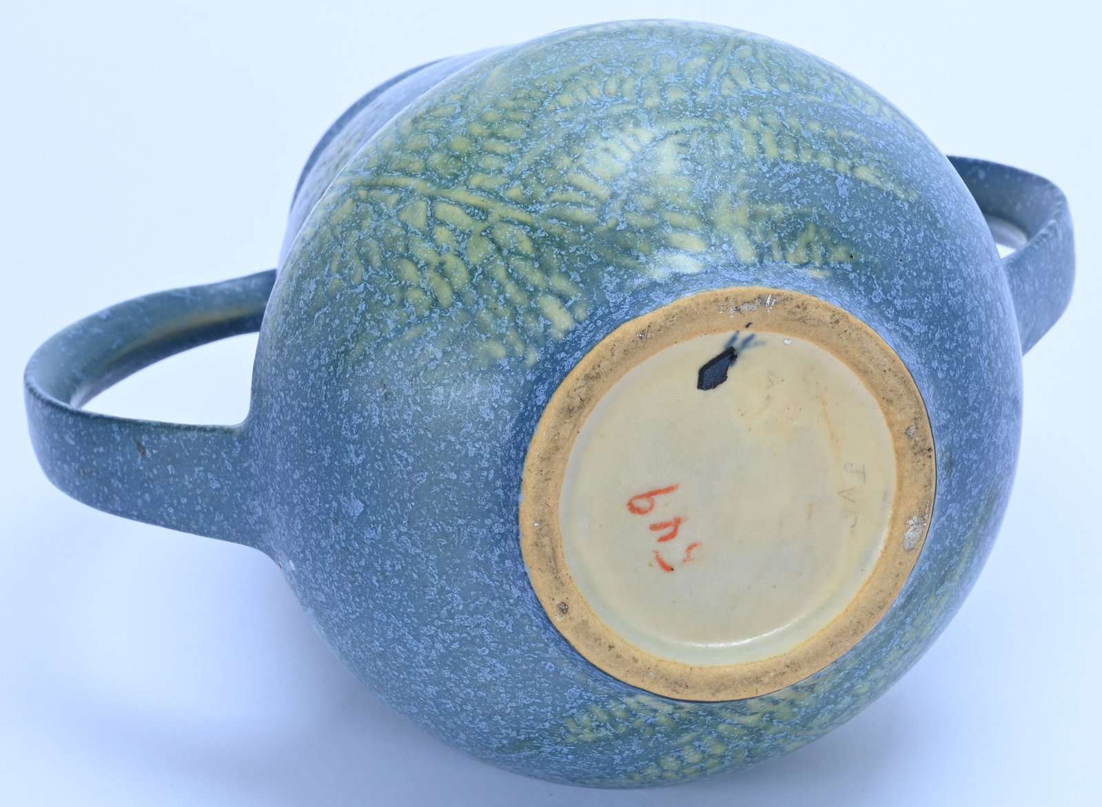 Two Handled Vase, Unmarked Roseville Art Pottery - 3