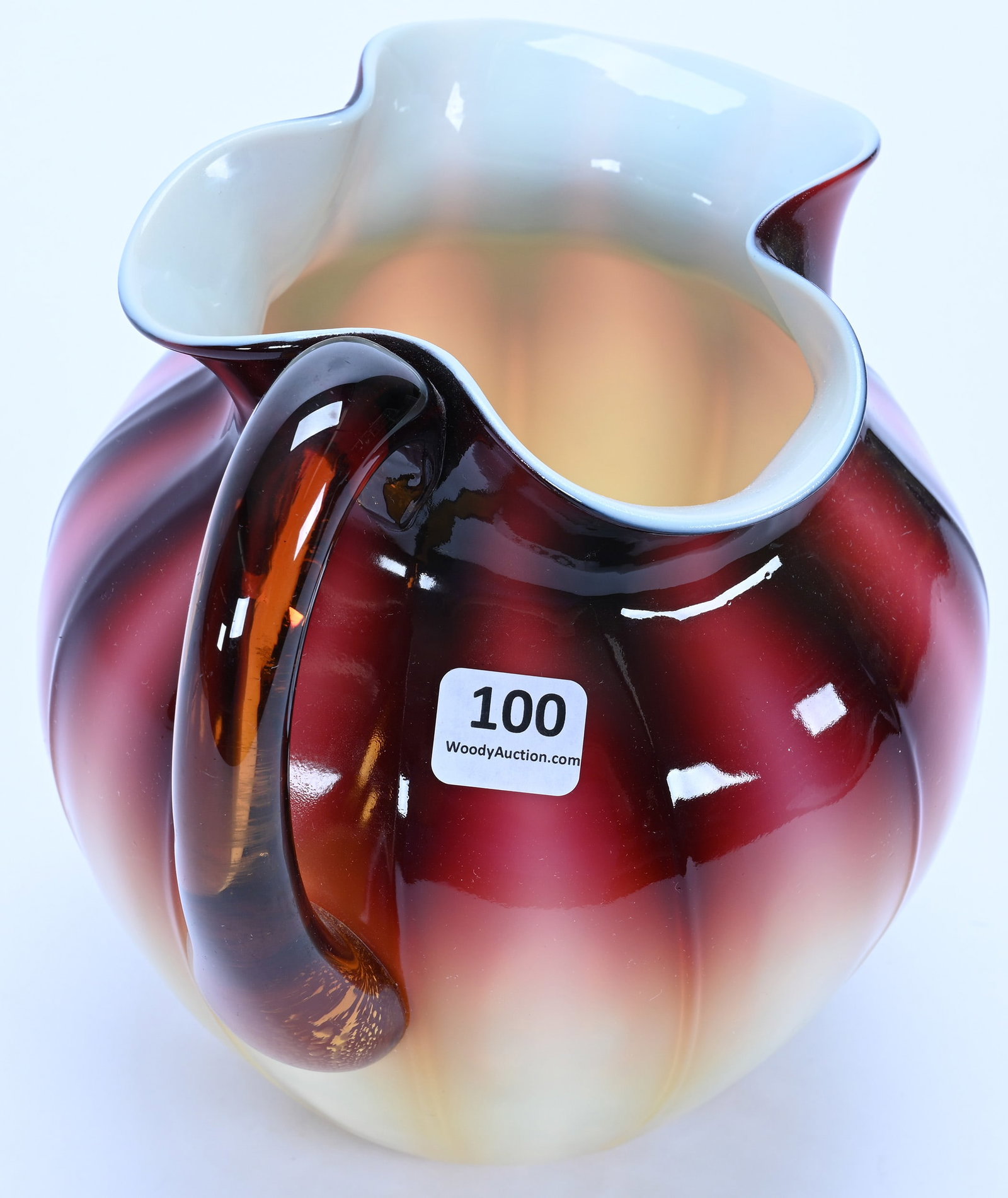 Water Pitcher, Plated Amberina Art Glass By New England - 2