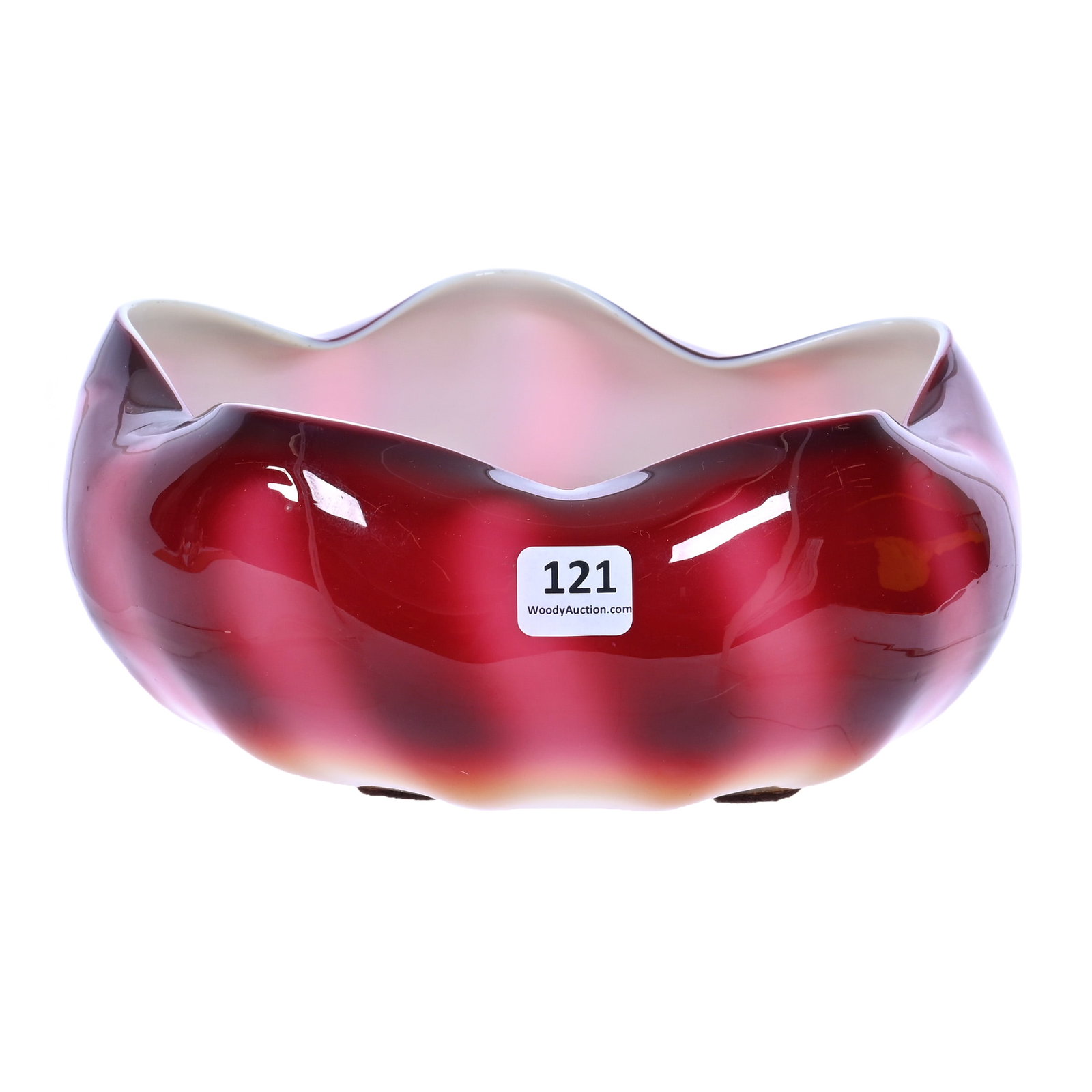 Bowl, Plated Amberina Art Glass By New England: Bowl, Plated Amberina Art Glass By New England, 8 x 8 x 3.5 Inches, Exceptional Quality, Sells With Silverplate Metal Base Featuring Three Fish Which Is Likely Not Original But Works Well For Display,