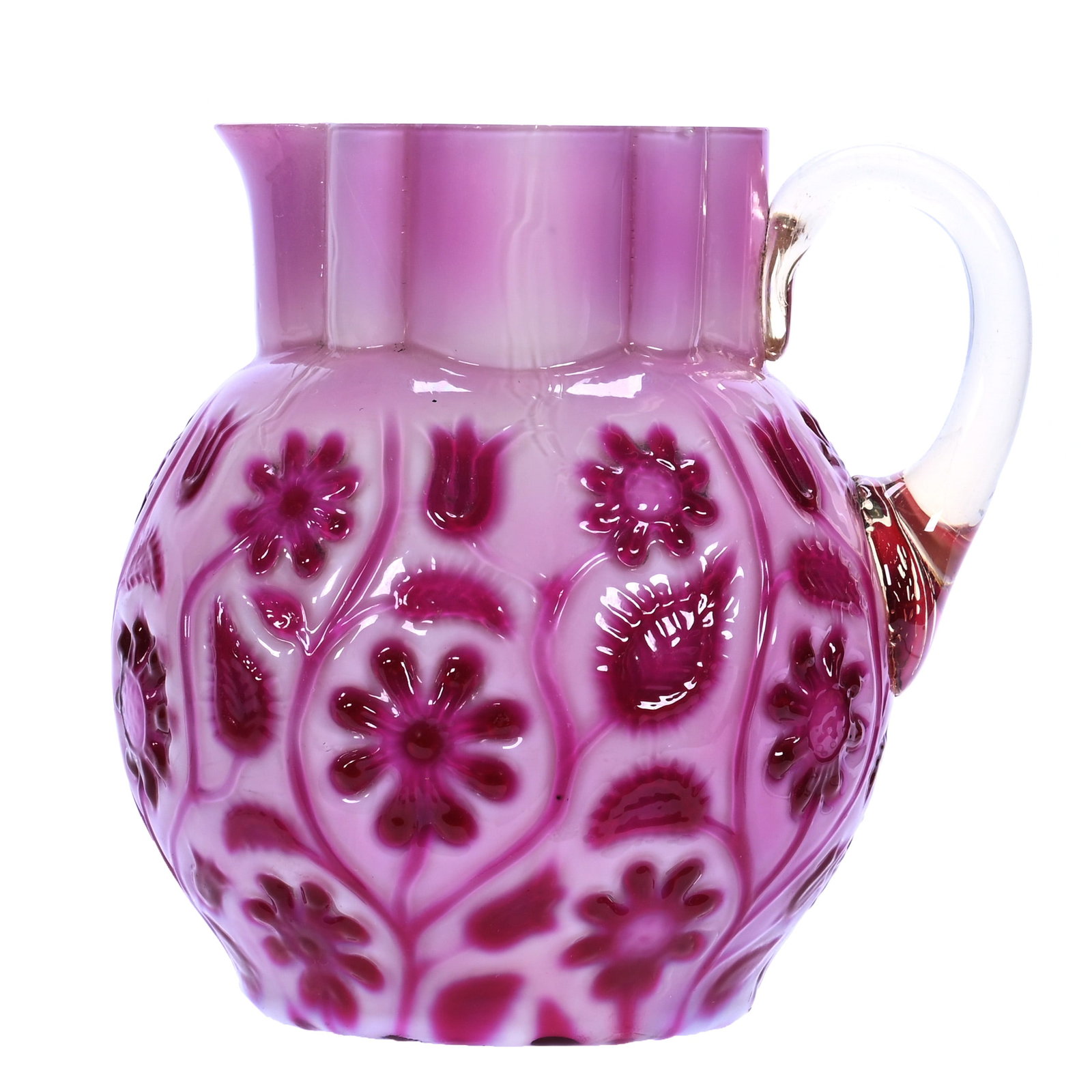 Creamer, Findlay Onyx Ruby/Raspberry Art Glass: Creamer, Findlay Onyx Ruby/Raspberry Art Glass, 4.5 x 4.5 x 4 Inches, Exceptional Color, 0.8 Pounds, Douglas Millhoff Collection, Ohio. Effective 6/6/26, All LiveAuctioneers Invoices Must Be Paid