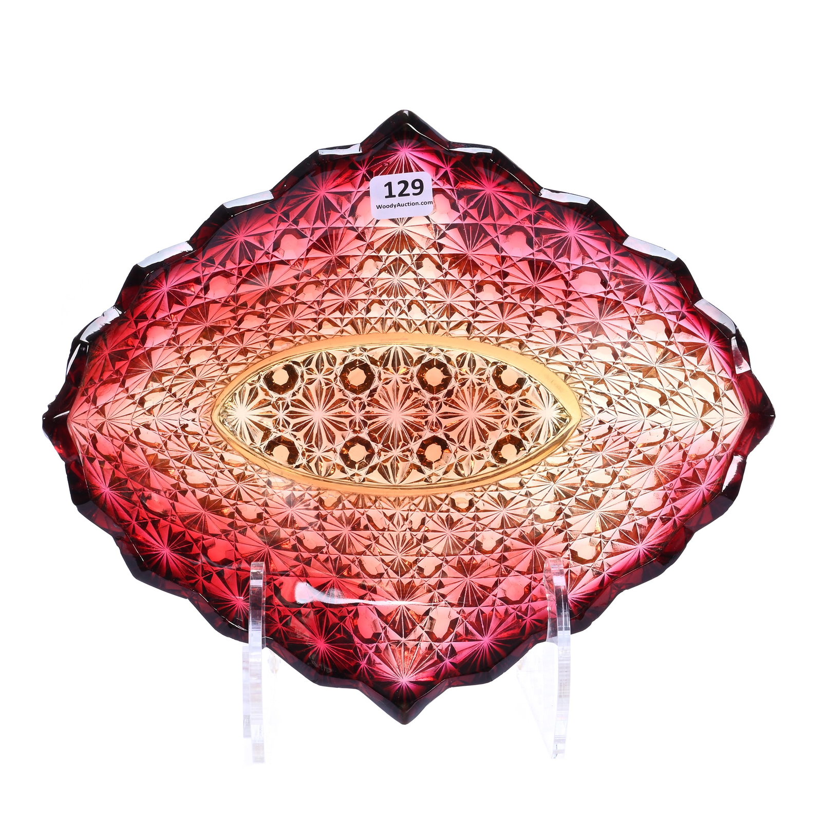 Oval Bowl, Amberina Art Glass, Button And Daisy Pattern, Attributed To Hobbs Brockunier (1 of 3)