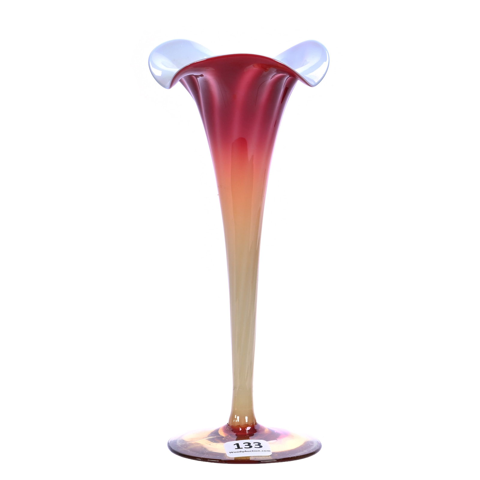 Trumpet Vase, Plated Amberina Art Glass By New England: Trumpet Vase, Plated Amberina Art Glass By New England, 8 x 3.25 x 3.25 Inches, Beautiful Color And Example, 0.5 Pounds, Douglas Millhoff Collection, Ohio. Effective 6/6/26, All LiveAuctioneers Invoic