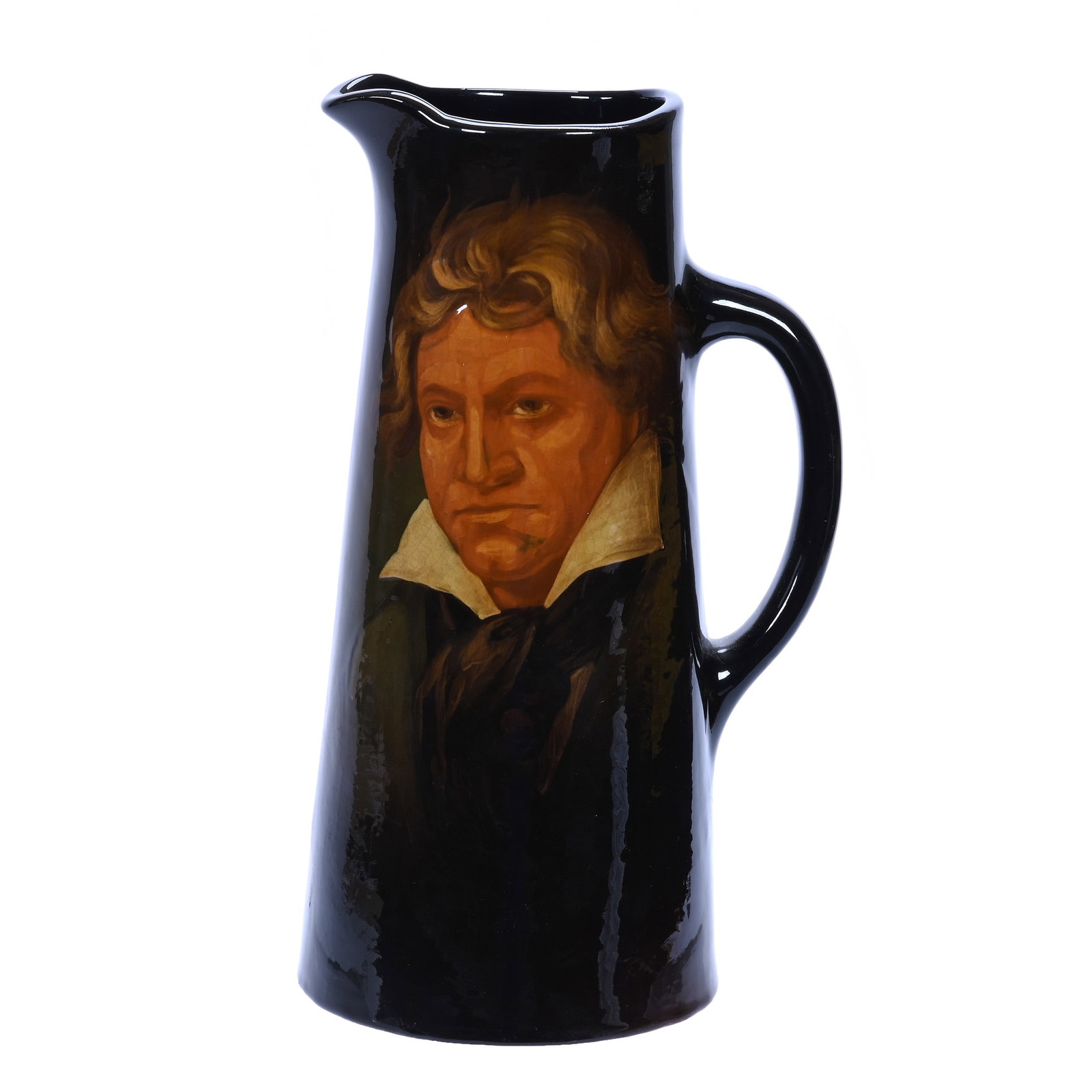 Tankard, Marked Weller Louwelsa: Tankard, Marked Weller Louwelsa, 12.25 x 7 x 5.75 Inches, Standard Glaze With Portrait Of Ludwig Van Beethoven, 3.9 Pounds, Douglas Millhoff Collection, Ohio. Effective 6/6/26, All LiveAuctioneers Inv
