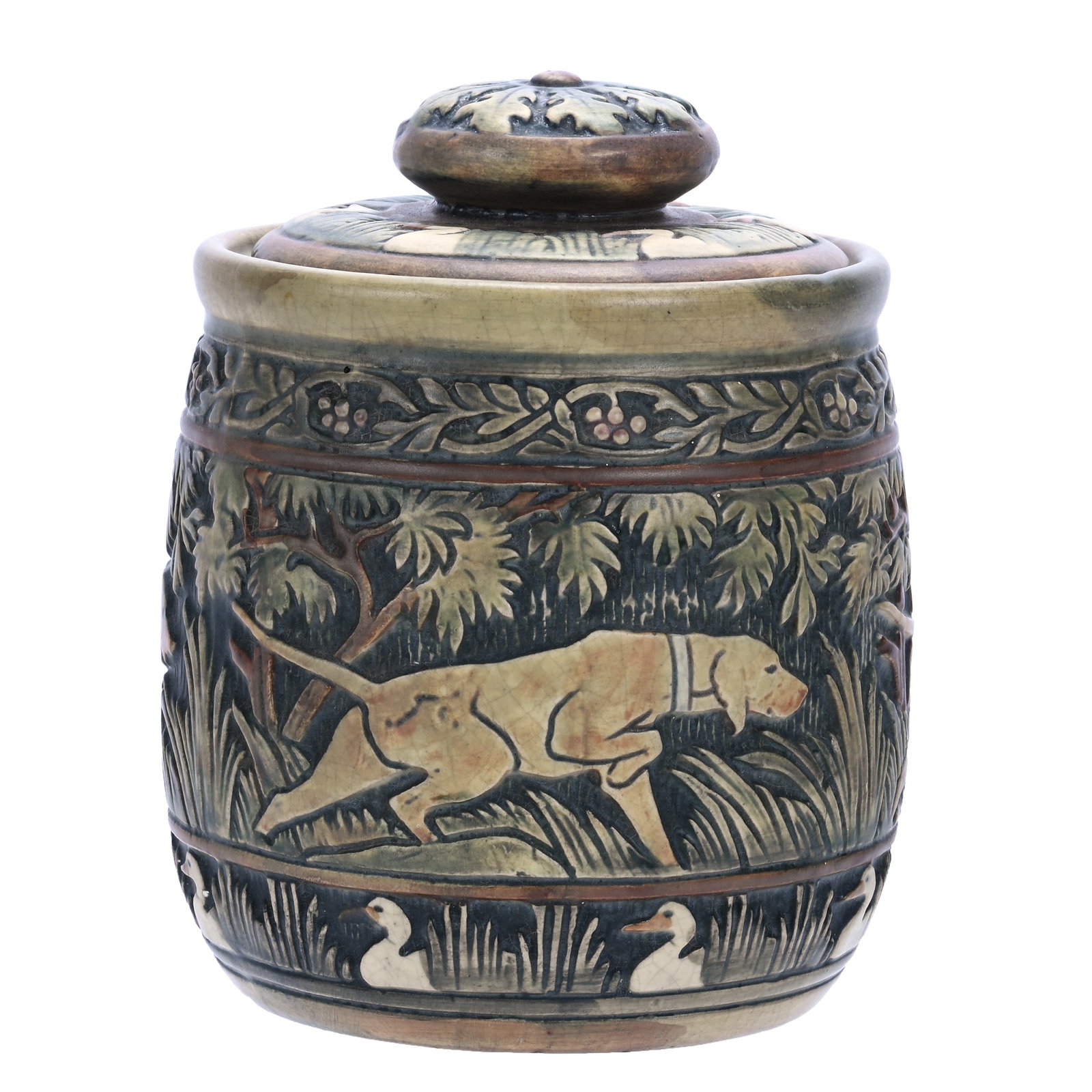 Humidor, Weller Art Pottery, Knifewood Pattern (1 of 3)