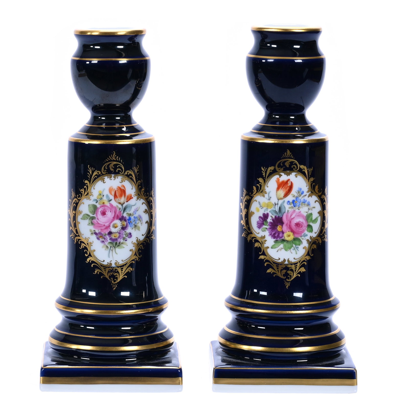 Pair Candlestick Holders, Meissen Porcelain Blue Crossed Swords Mark (1 of 3)