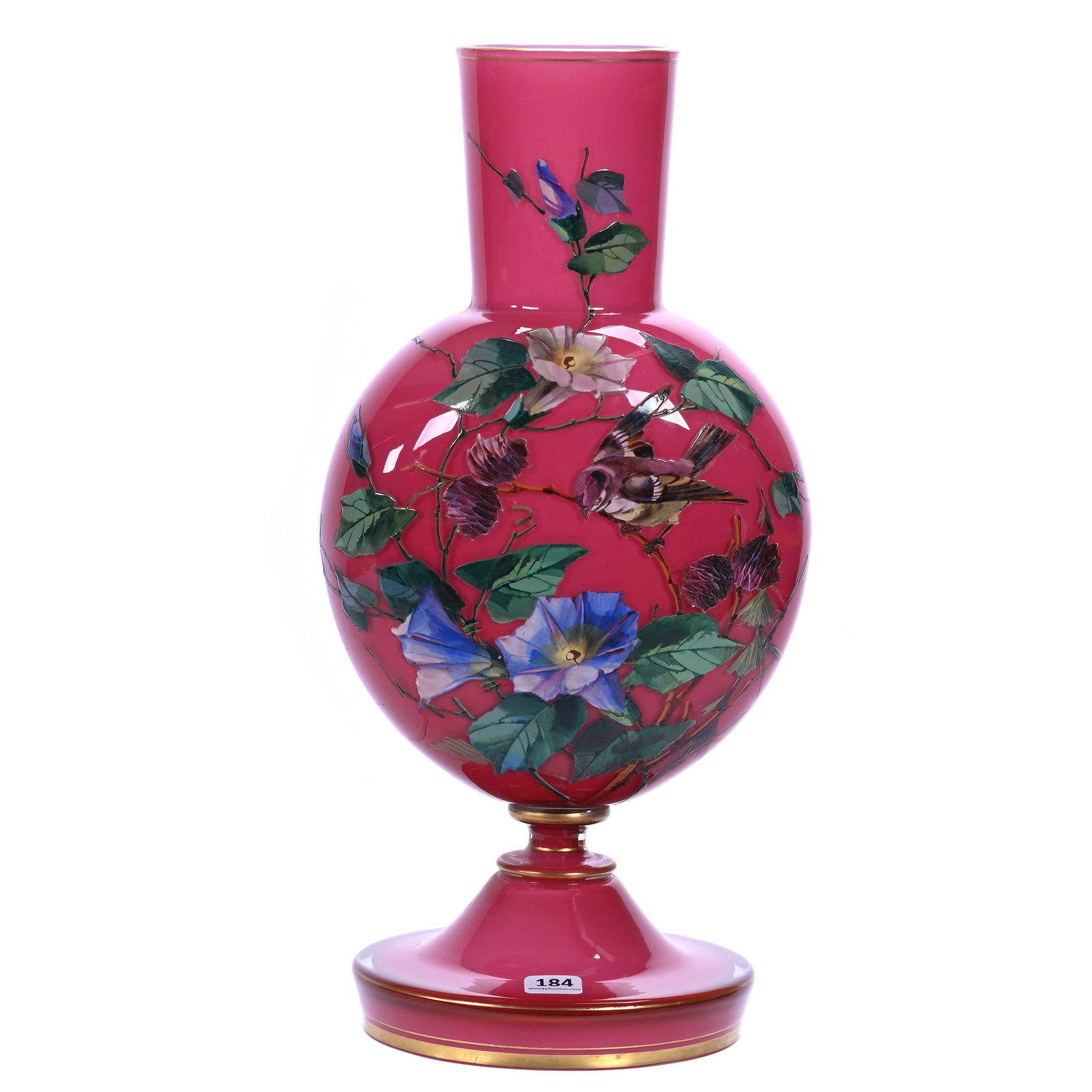 Pedestal Vase, Cranberry Cased Art Glass (1 of 3)