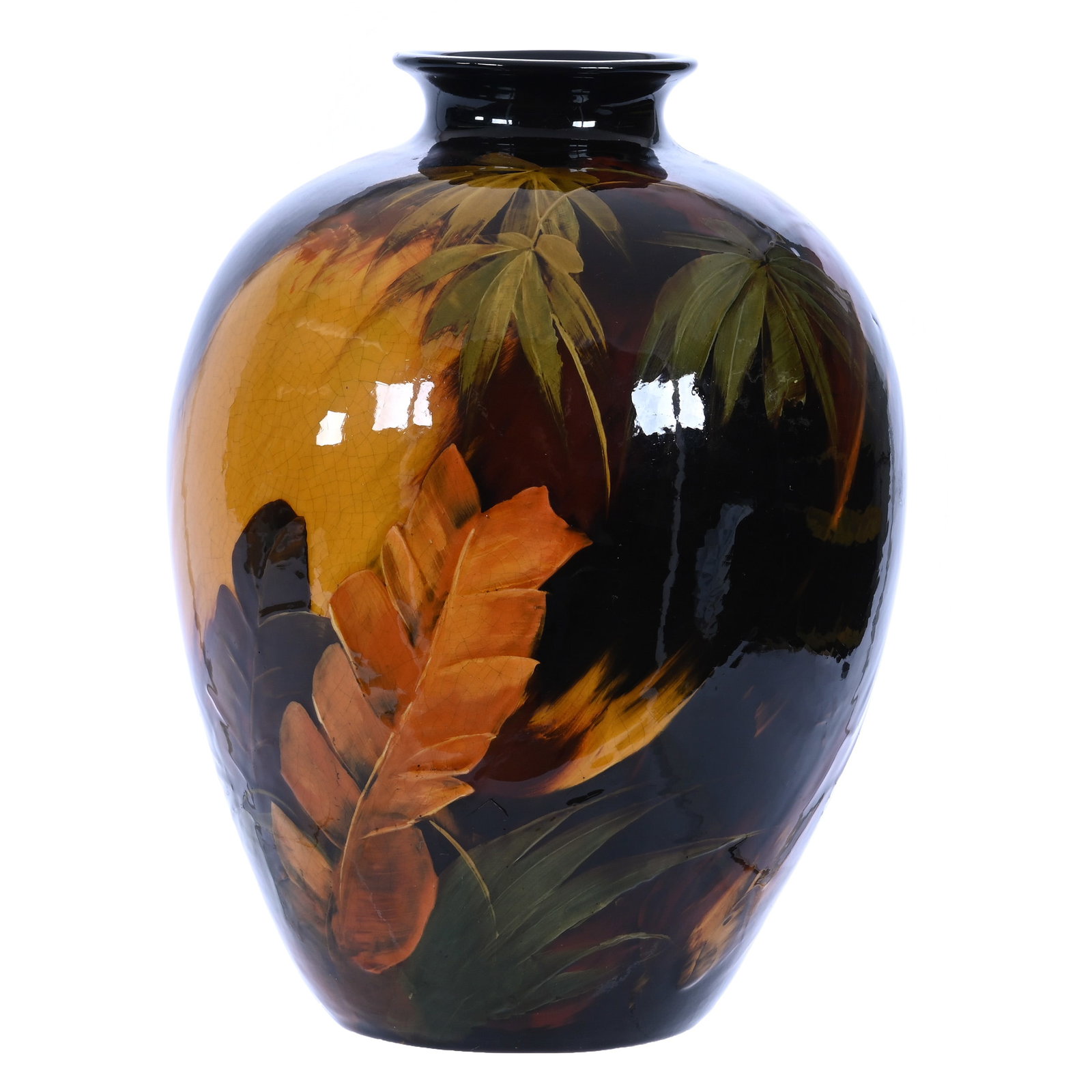 Vase, Weller Aurelian Art Pottery: Vase, Weller Aurelian Art Pottery, 11 x 8 x 8 Inches, Standard Glaze With Fern Decor, Artist Signed Dibowski (Also Worked For Rookwood), 3.7 Pounds, Douglas Millhoff Collection, Ohio. Effective