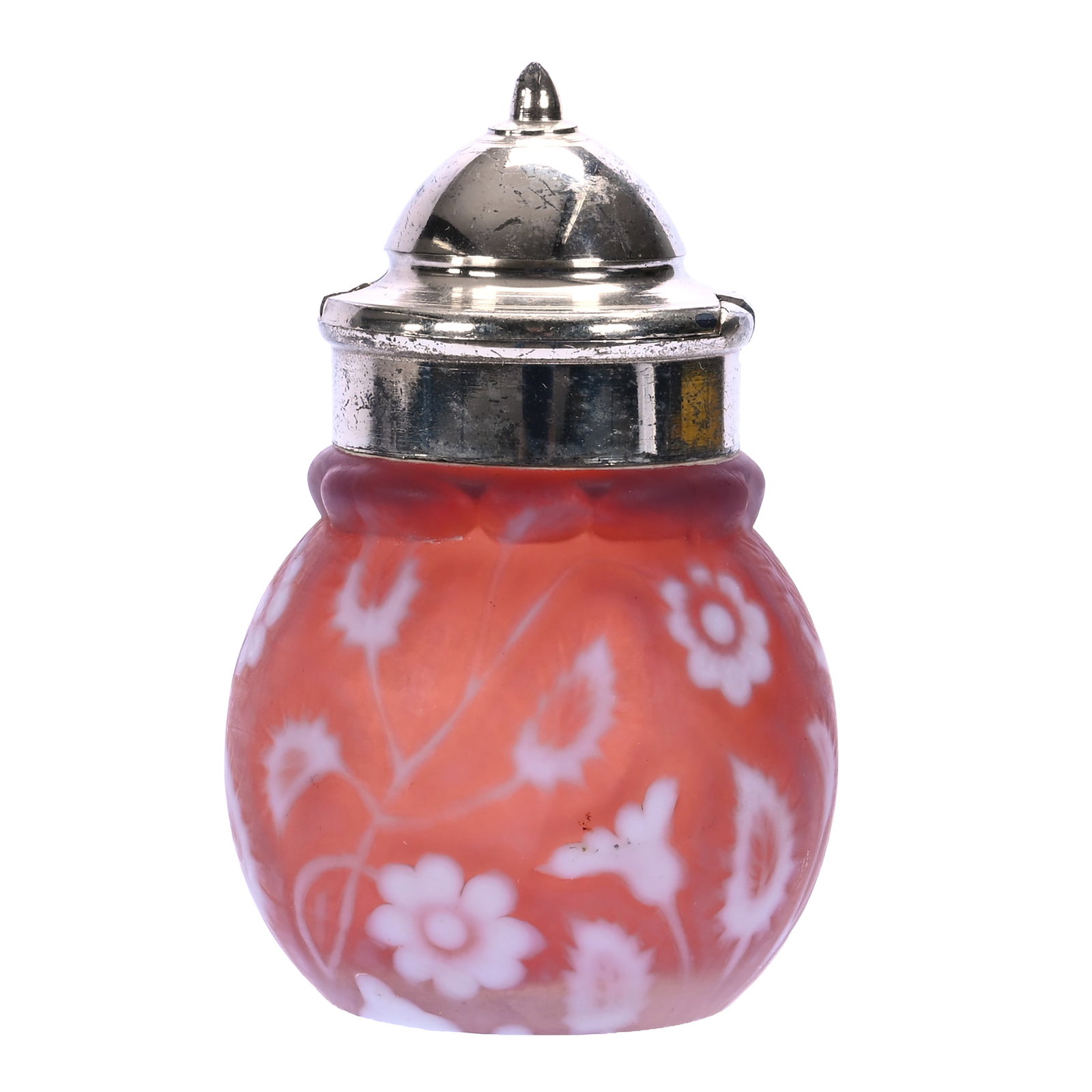 Mustard Jar, Findlay Onyx Ruby Opalescent Satin Finish Art Glass: Mustard Jar, Findlay Onyx Ruby Opalescent Satin Finish Art Glass, 3.75 x 2.5 x 2.5 Inches, Silverplate Flip Top, 0.5 Pounds, Douglas Millhoff Collection, Ohio. Effective 6/6/26, All LiveAuctioneers