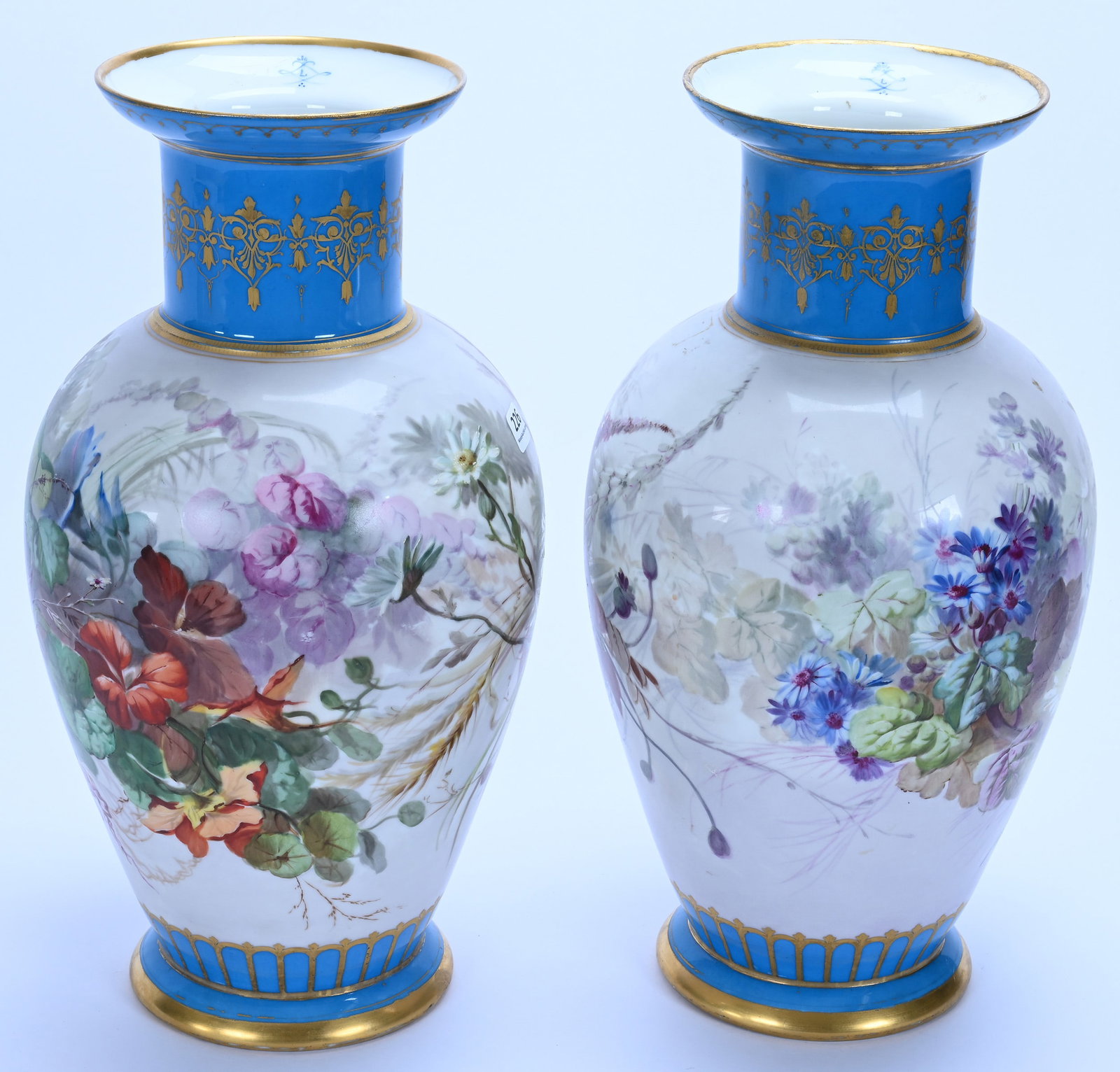 Pair Vases, French Porcelain Marked Sevres - 2