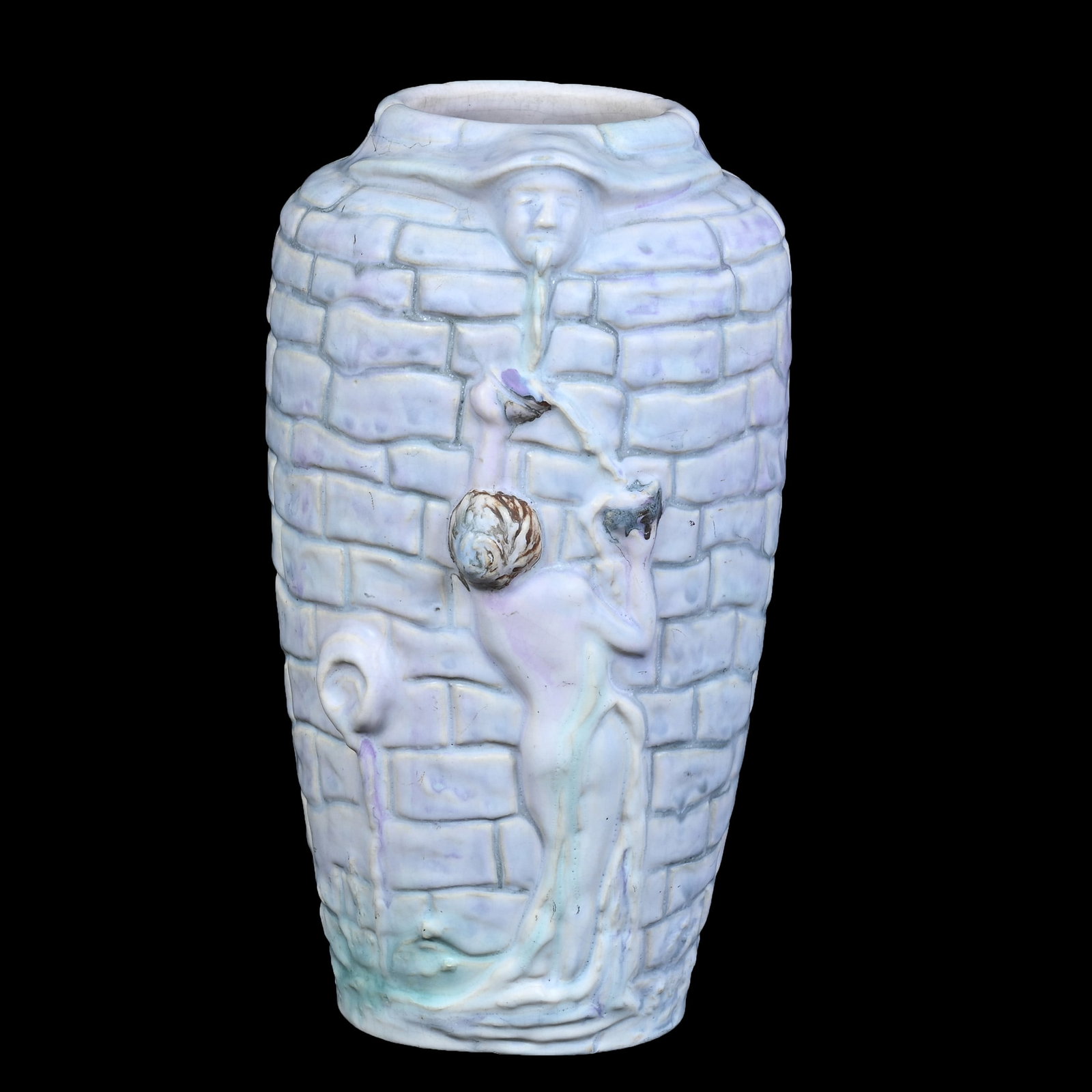 Vase, Unmarked Weller Art Pottery, Silvertone "Rebecca At The Well": Vase, Unmarked Weller Art Pottery, Silvertone "Rebecca At The Well", 8.75 x 4.5 x 4.5 Inches, Fine Example, 2.7 Pounds, Douglas Millhoff Collection, Ohio. Effective 6/6/26, All LiveAuctioneers Invoice