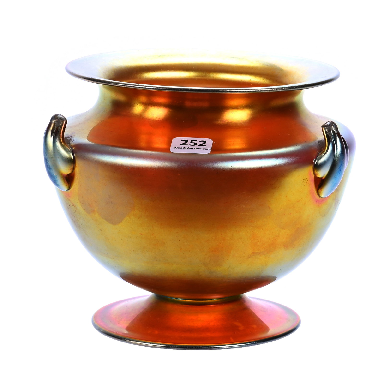Pedestal Three Handled Vase, Signed Steuben Aurene #6627 (1 of 4)