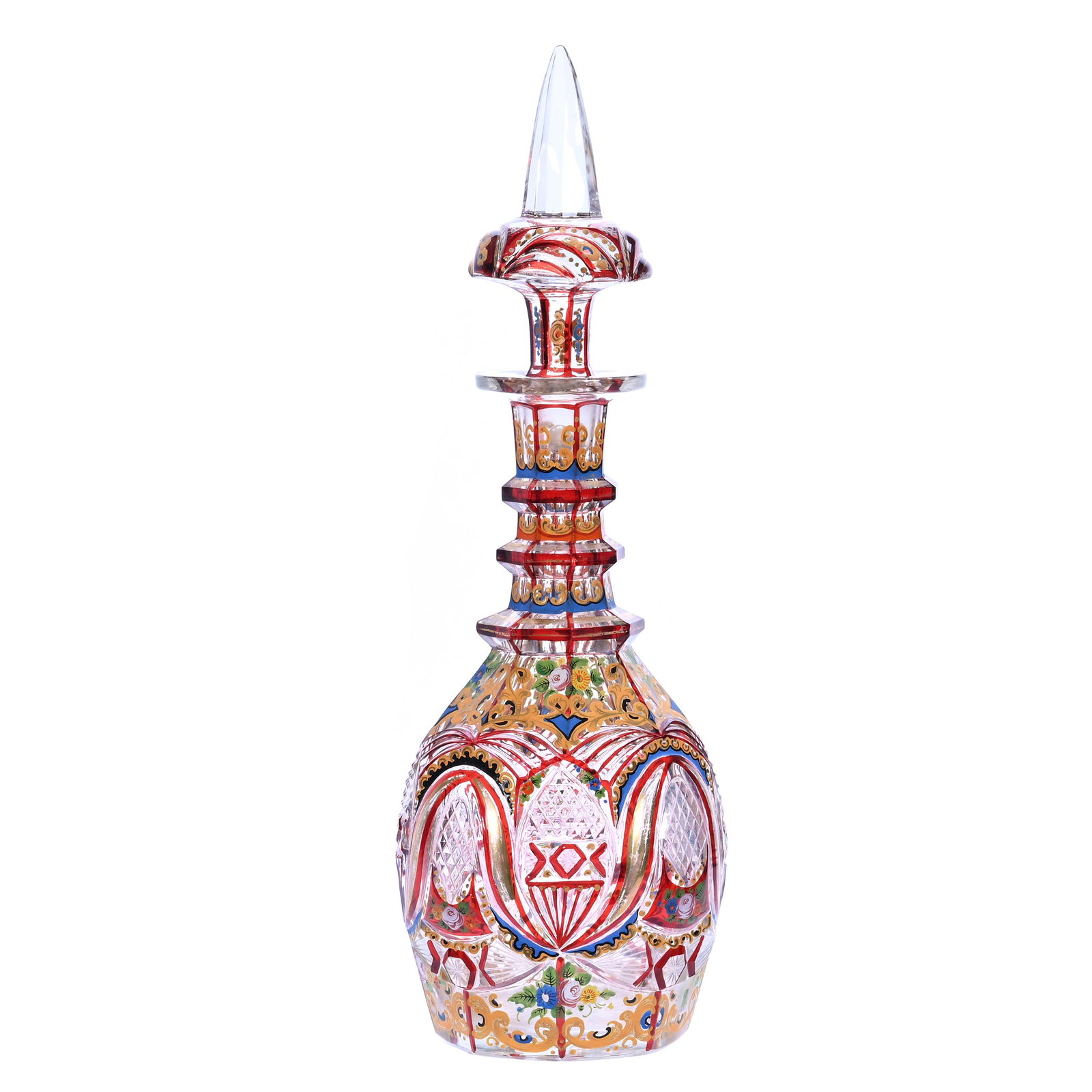 Decanter, Bohemian Art Glass With Ruby Stain & Enamel Highlights (1 of 4)