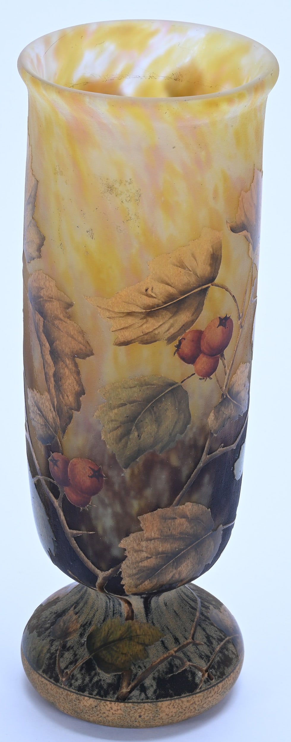 Pedestal Vase, Signed Daum Nancy French Cameo Art Glass - 2