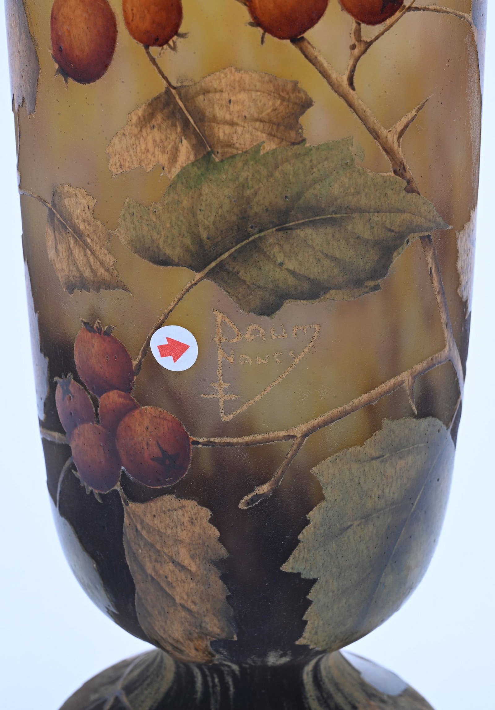 Pedestal Vase, Signed Daum Nancy French Cameo Art Glass - 4