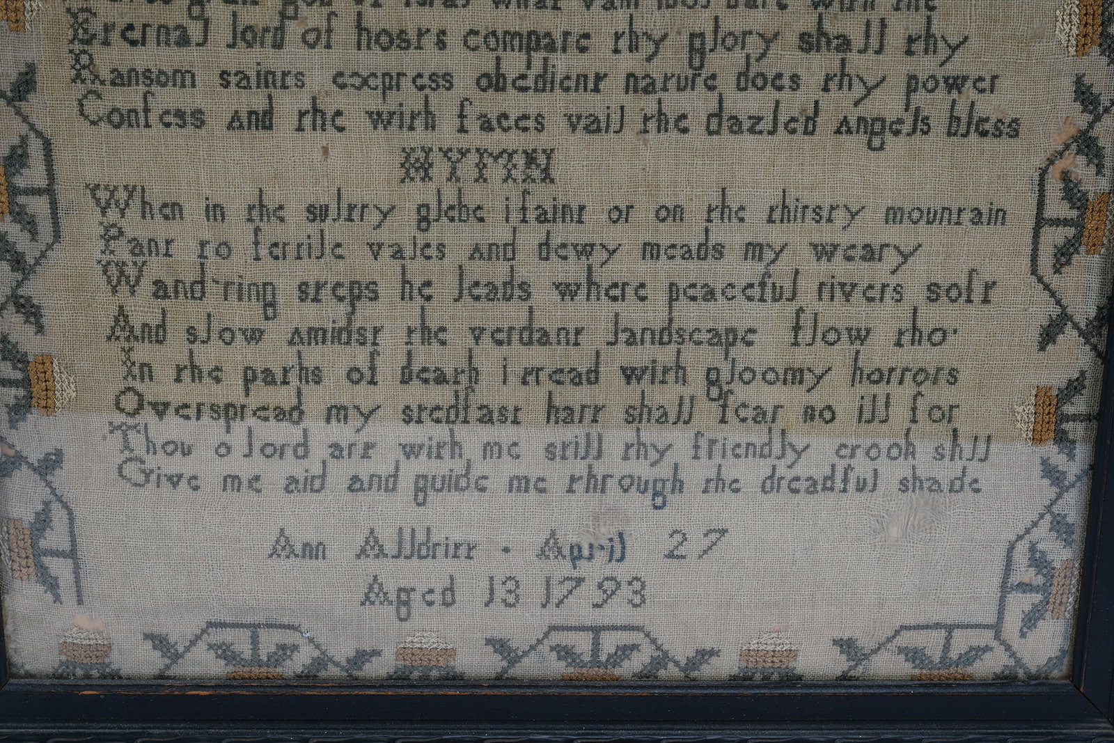 Framed Needlework Sampler, Dated 1793 - 3