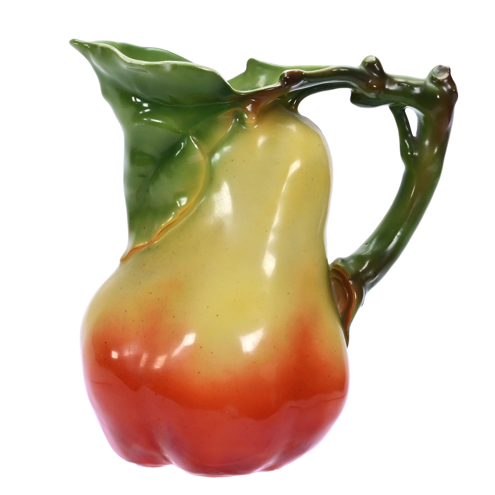 Water Pitcher, Royal Bayreuth Blue Mark, Pear Pattern: Water Pitcher, Royal Bayreuth Blue Mark, Pear Pattern, 7.25 x 6.25 x 4.75 Inches, Nice Color, 1.2 Pounds, William "Bill" Wright Collection, Wisconsin. Effective 6/6/26, All LiveAuctioneers Invoices