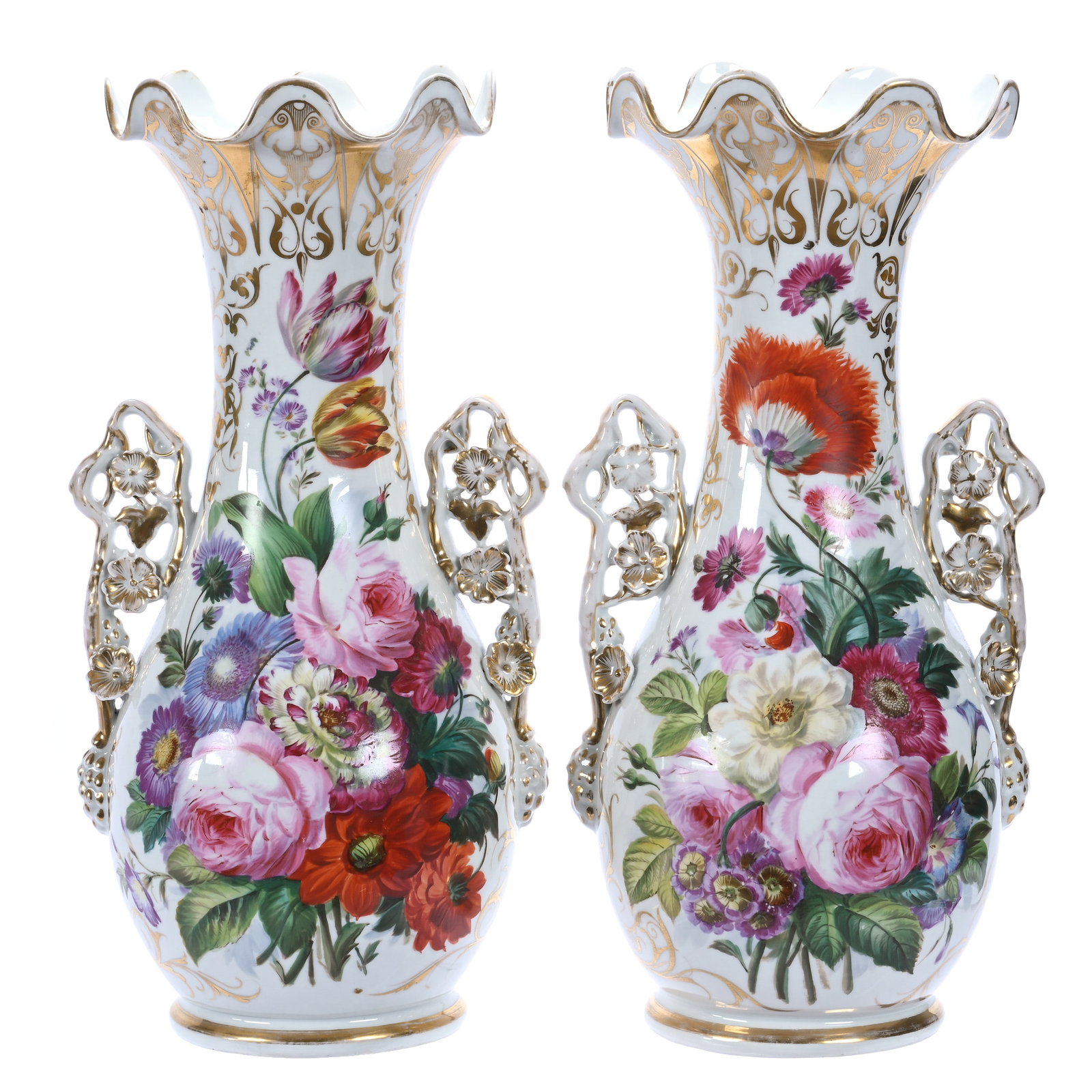 Pair Two Handled Vases, Old Paris Porcelain (1 of 4)