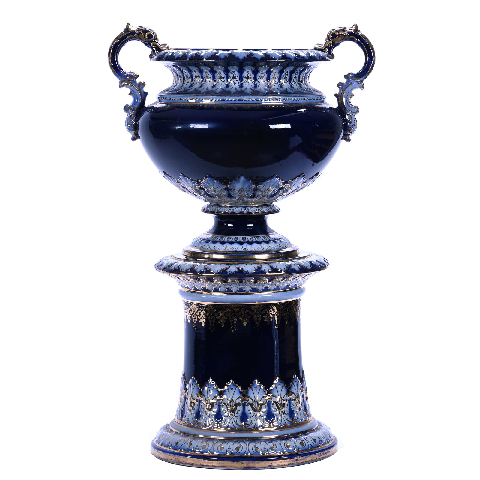 Historical Two Piece Flower Pot And Pedestal, Marked Wheeling Pottery Company (1 of 8)