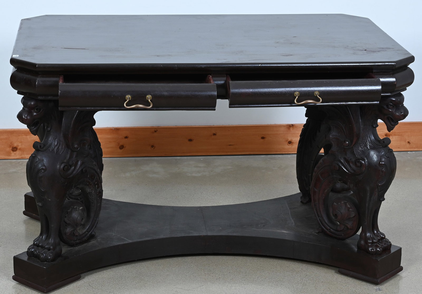 Library Table, Carved Mahogany - 3