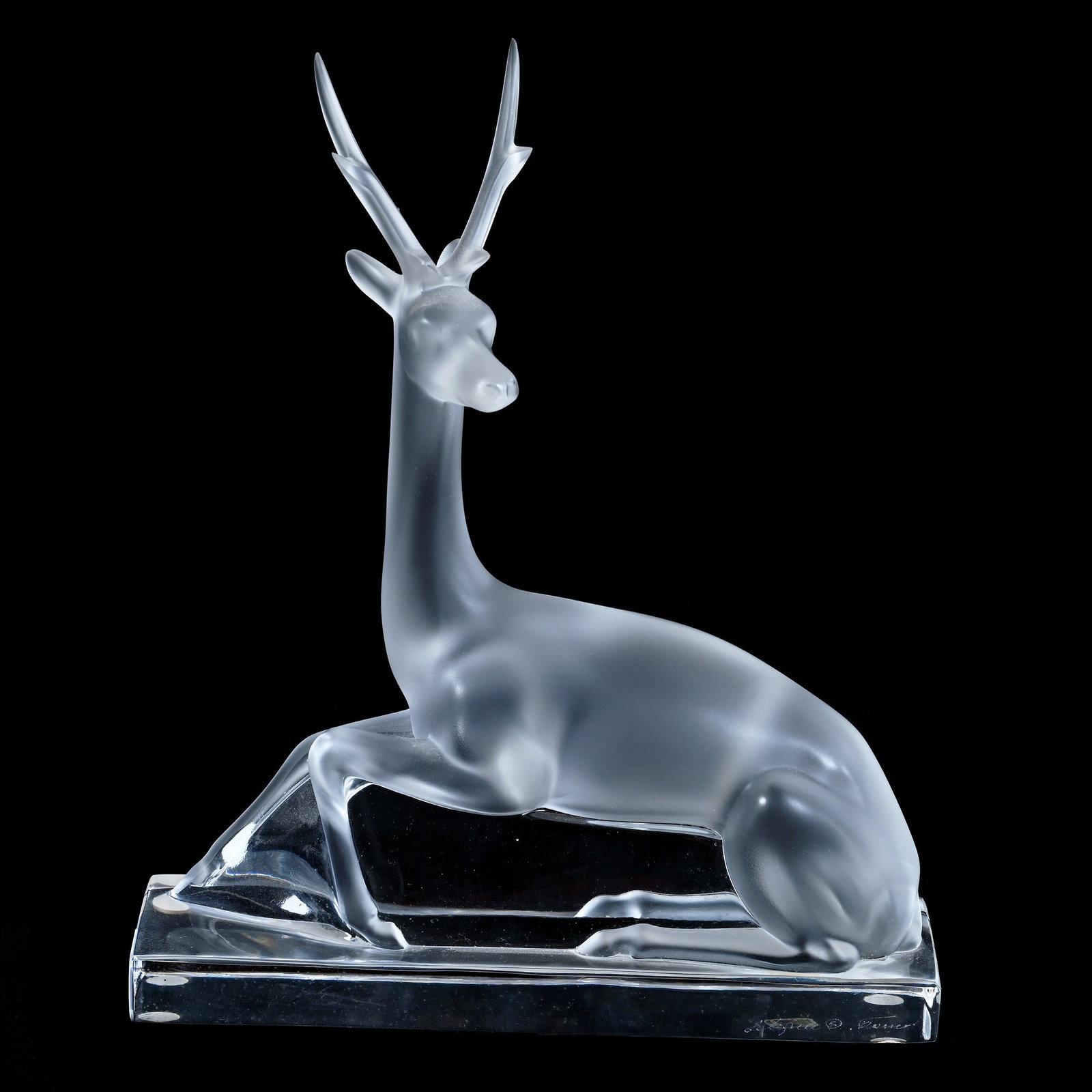 Figurine, Signed Lalique France, Titled "Cerf Stag": Figurine, Signed Lalique France, Titled "Cerf Stag", 10 x 8.5 x 2.5 Inches, 5.2 Pounds, Cliff And Myra Bilbo Collection, TN, Effective 6/6/26 - All LiveAuctioneers Invoices Must Be Paid Using the PAY