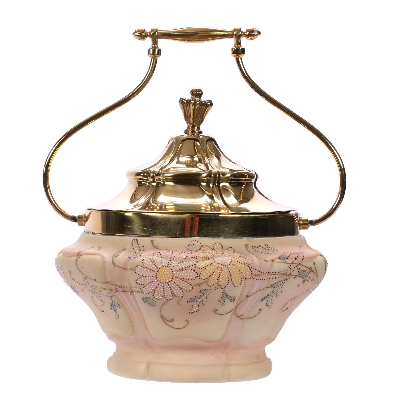Biscuit Jar, Decorated Burmese Opalware Art Glass (1 of 3)