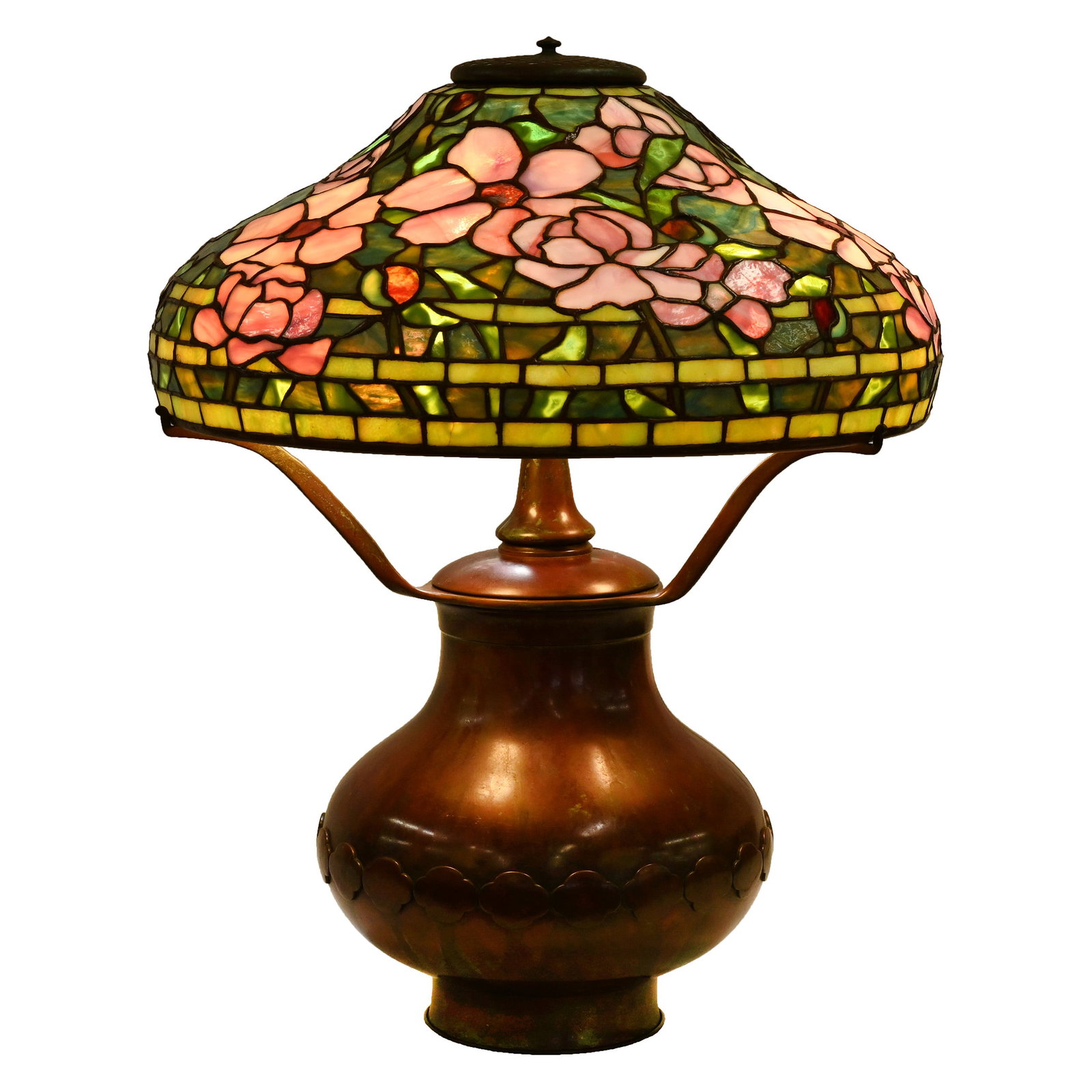 Table Lamp, Original Tiffany Leaded Glass Peony Pattern Shade (1 of 12)