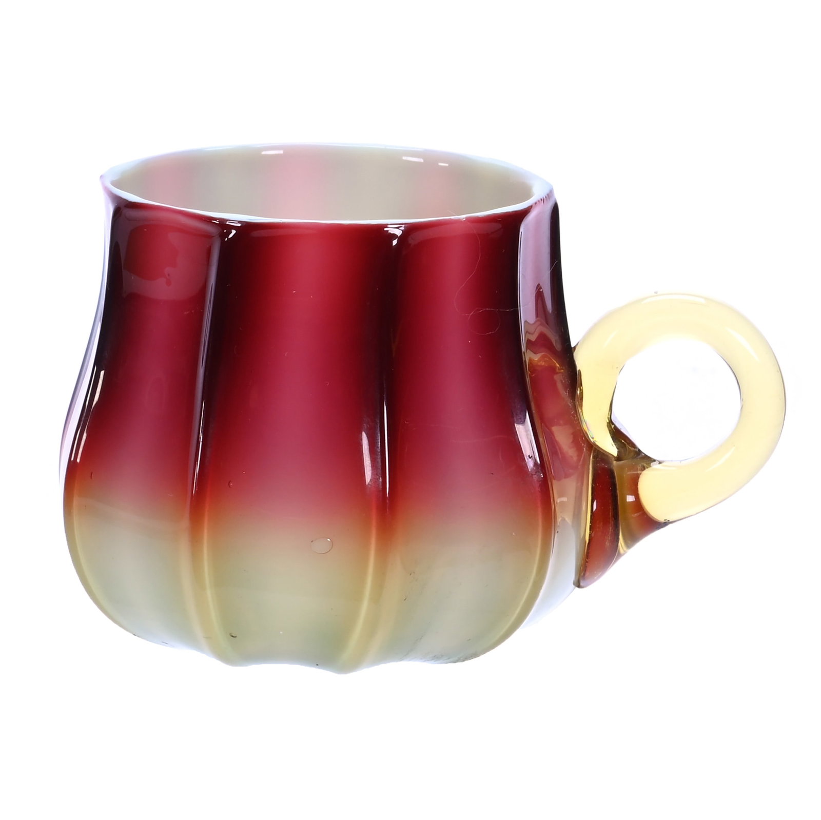 Punch Cup, Plated Amberina Art Glass By New England: Punch Cup, Plated Amberina Art Glass By New England, 2.5 x 3.75 x 3 Inches, Flawless Handle, Pronounced Ribs, 0.4 Pounds, Chris Carnahan Collection, WA, Effective 6/6/26 - All LiveAuctioneers Invoices