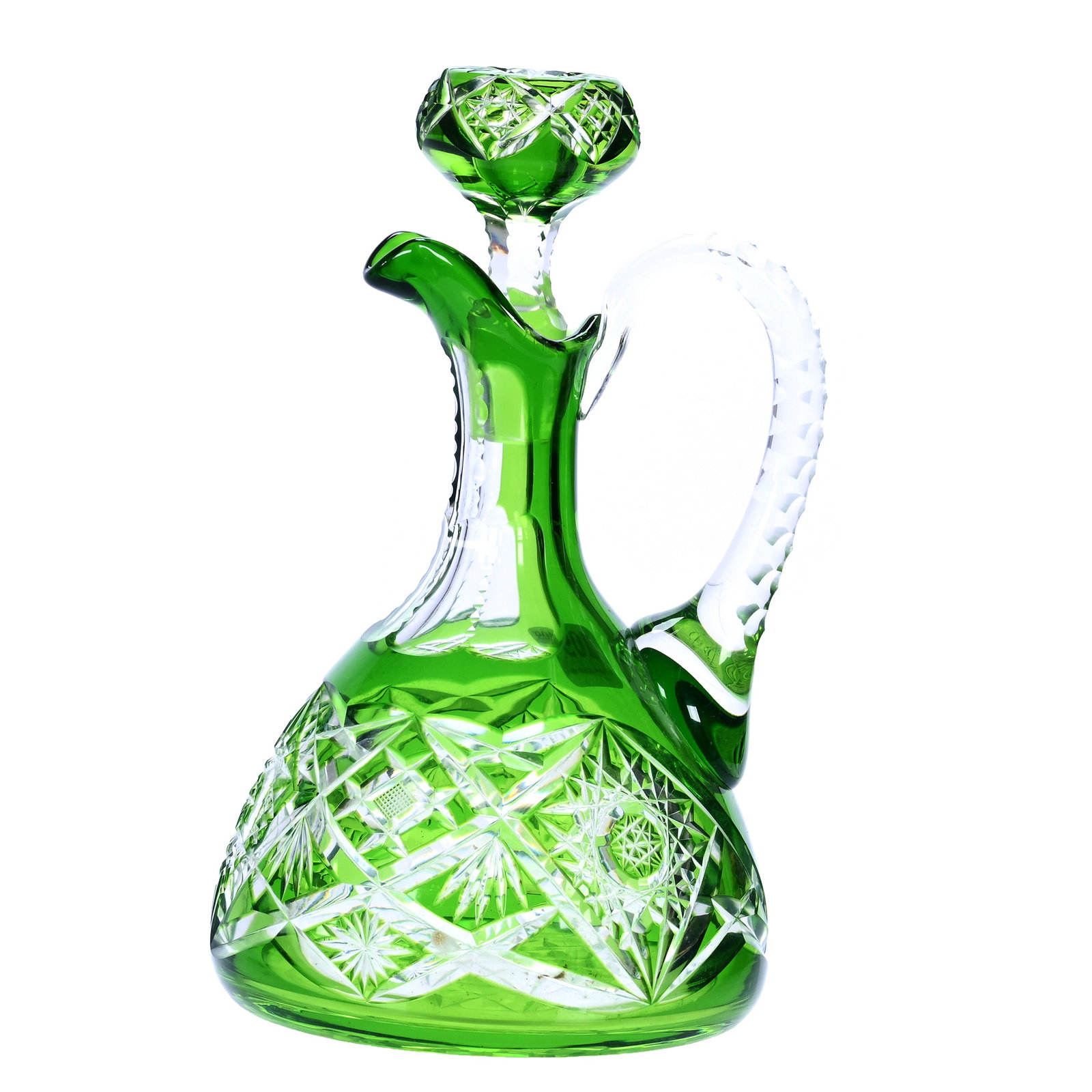 Ship's Decanter, Brilliant Period Cut Glass, Green Cut To Clear (1 of 3)