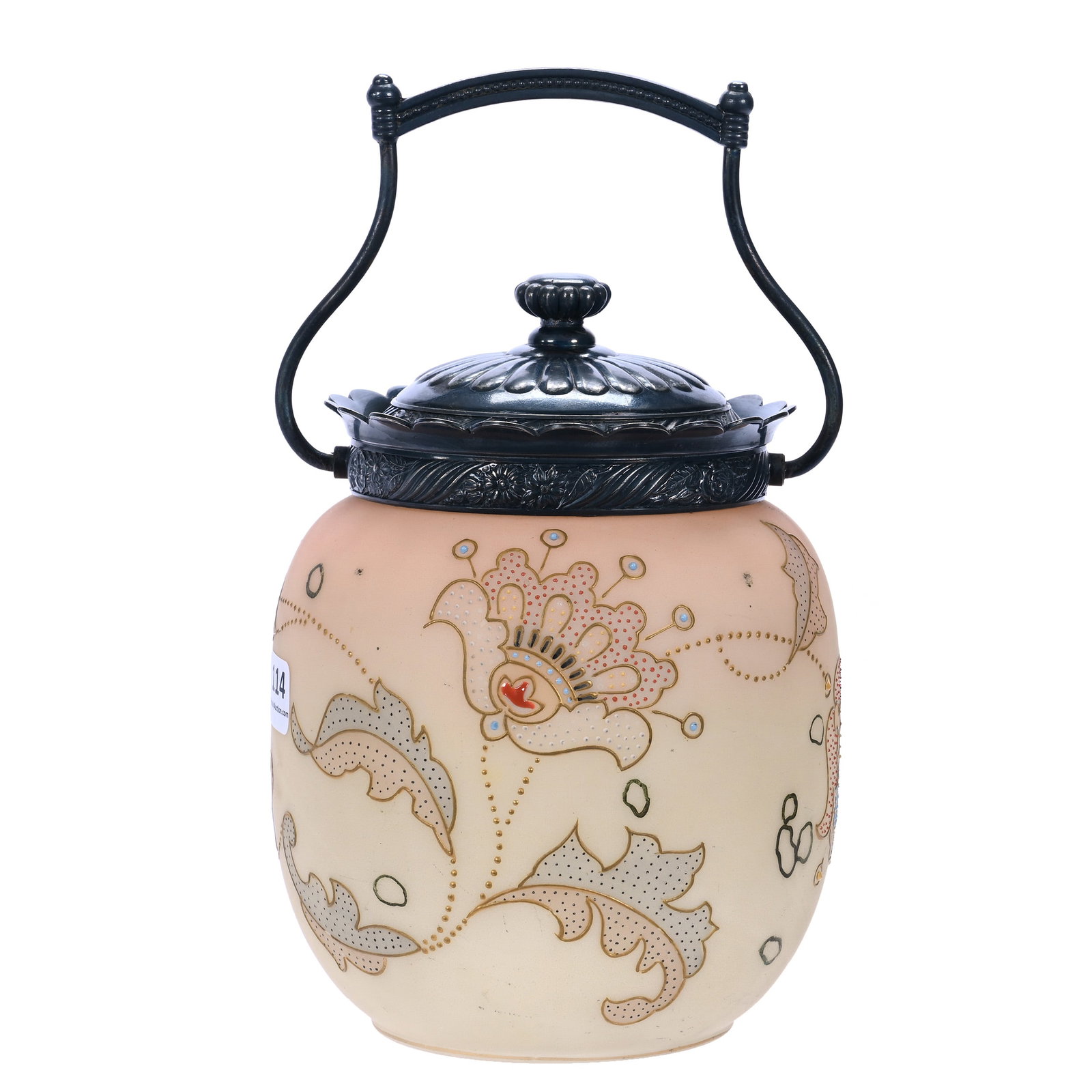Biscuit Jar, Unmarked Mt. Washington, Decorated Burmese Opalware (1 of 3)