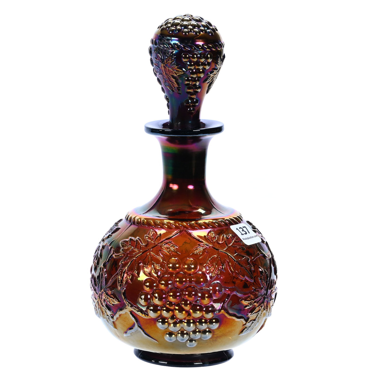 Cologne, Purple Carnival Glass, Grape And Cable Pattern By Northwood (1 of 3)