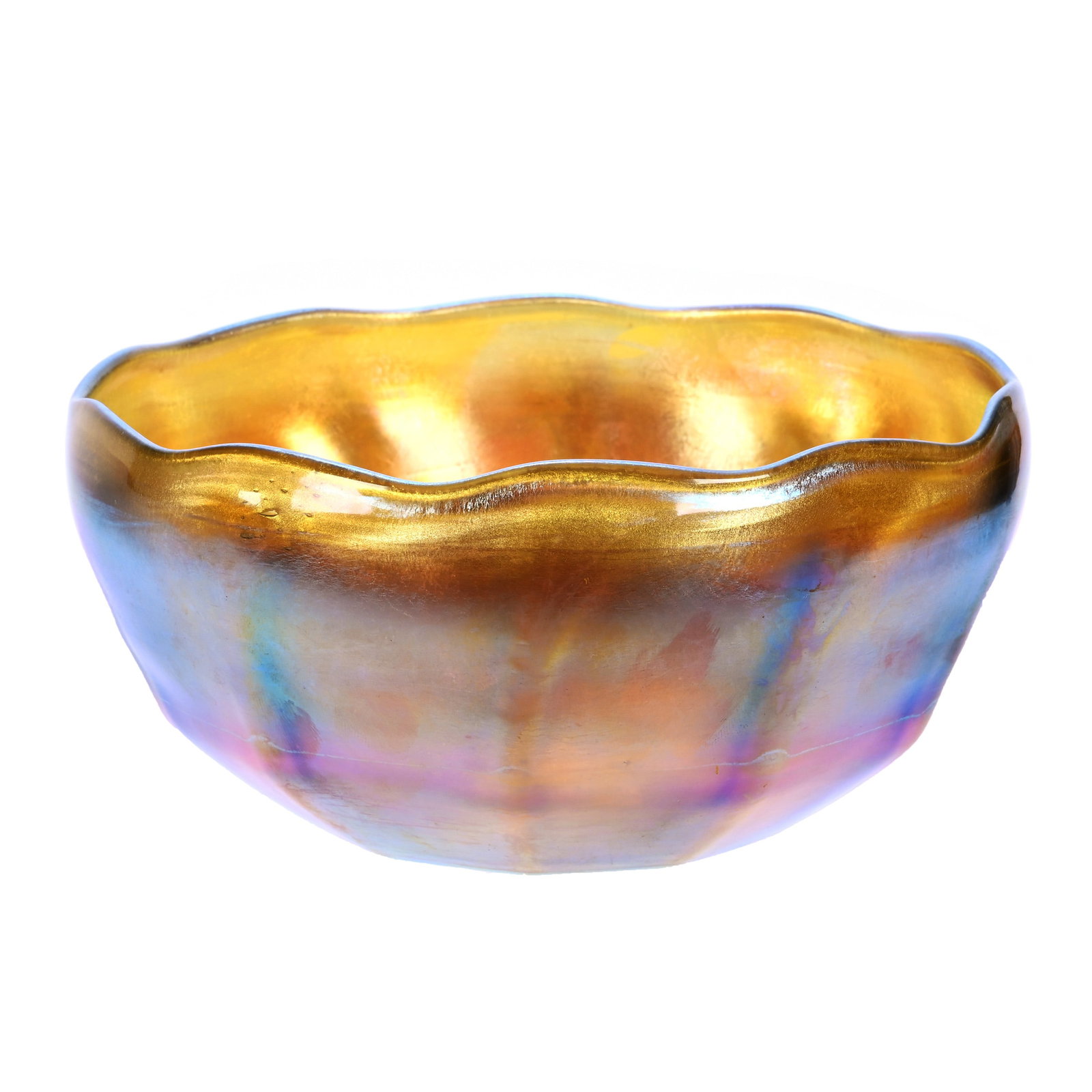 Bowl, Signed L.C. Tiffany-Favrile #1285: Bowl, Signed L.C. Tiffany-Favrile #1285, 7 x 7 x 3.5 Inches, Gold Iridescent Art Glass, Nice Color, 1.2 Pounds, Aubrey and Jean Silver Collection, CA, Effective 6/6/26 - All LiveAuctioneers Invoices M