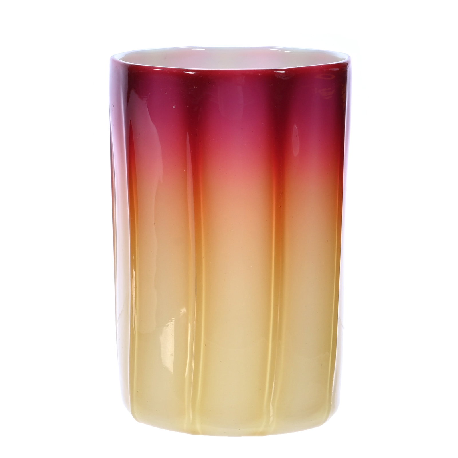 Tumbler, Plated Amberina Art Glass By New England: Tumbler, Plated Amberina Art Glass By New England, 4 x 2.5 x 2.5 Inches, Great Color And Pronounced Ribs, 0.5 Pounds, Douglass Millhoff Collection, OH, Effective 6/6/26 - All LiveAuctioneers Invoices