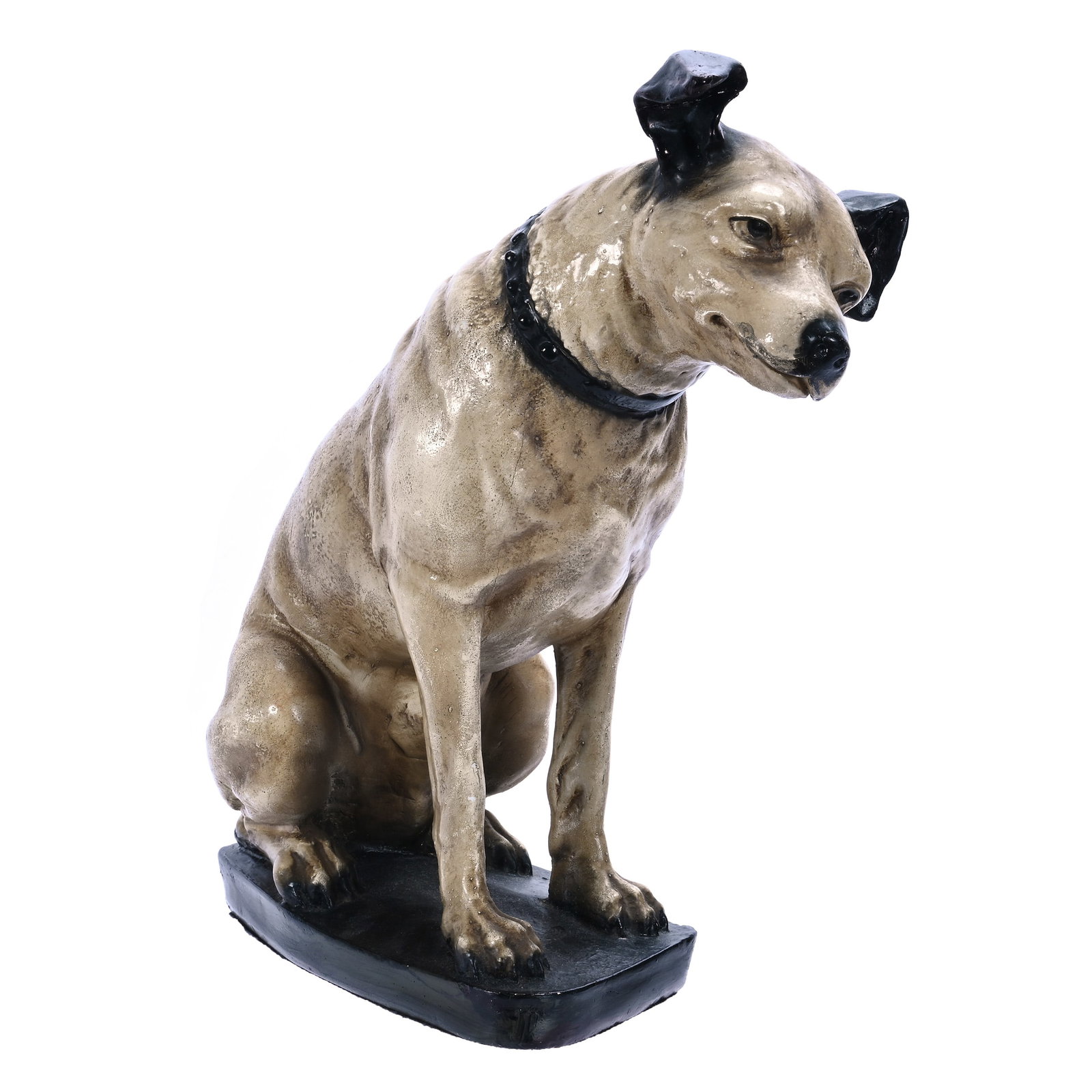 Chalk Dog Figurine, RCA "Nipper": Chalk Dog Figurine, RCA "Nipper", 14.5 x 12 x 6 Inches, Original Paint, Hard To See Professional Ear Repair, 6.6 Pounds, Grady And Annette Hite Collection, NC, Effective 6/6/26 - All LiveAuctioneers