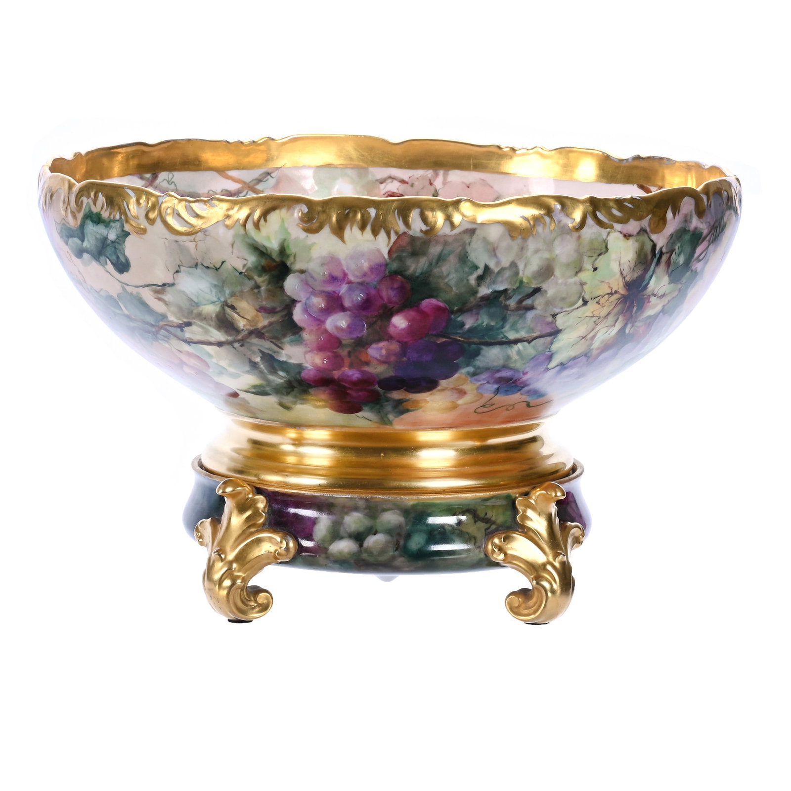 Two Part Punchbowl, Marked T&V Limoges, Hand Painted Vintage Motif (1 of 3)