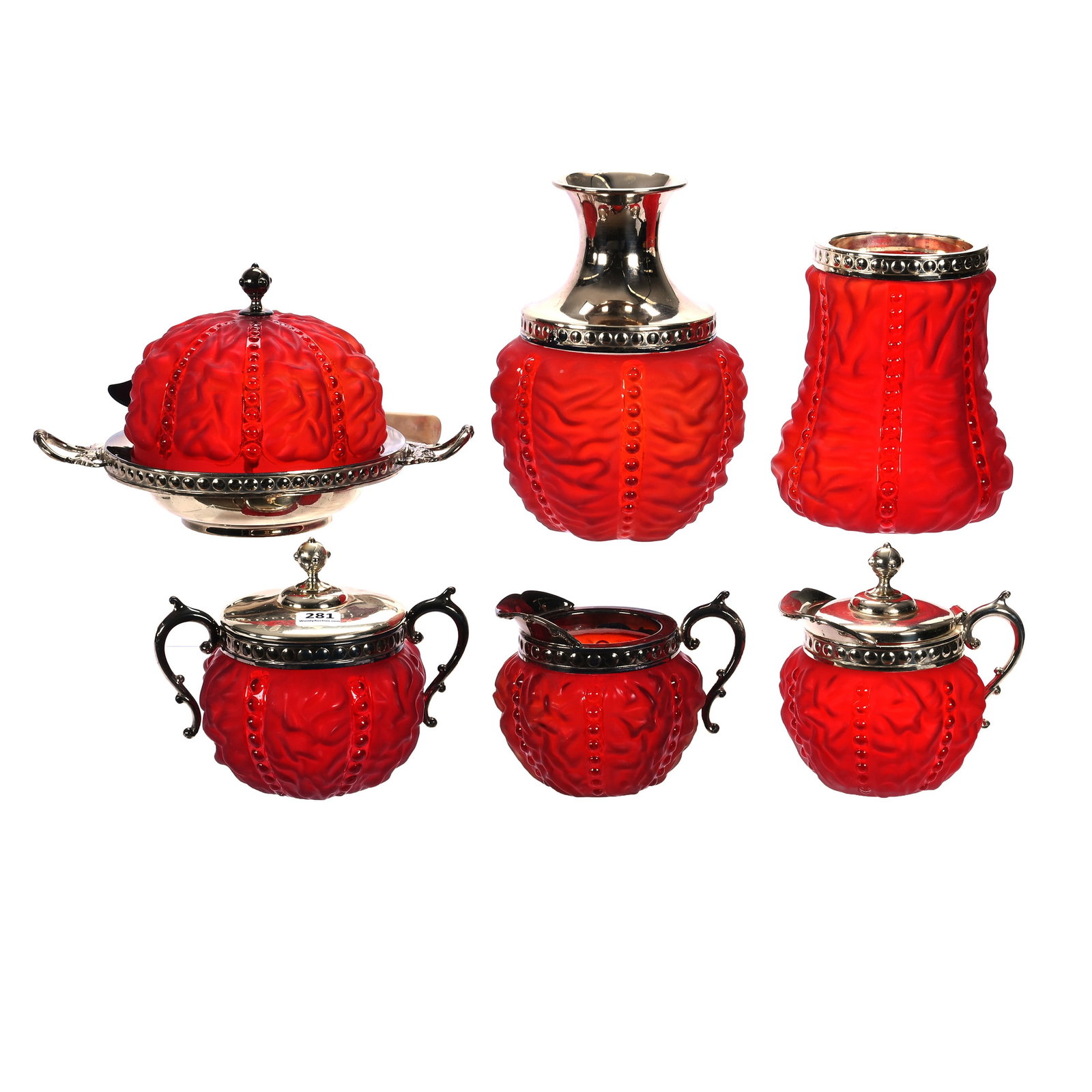(6) Piece Table Set, Red Satin Beaded Drape By Consolidated (1 of 6)