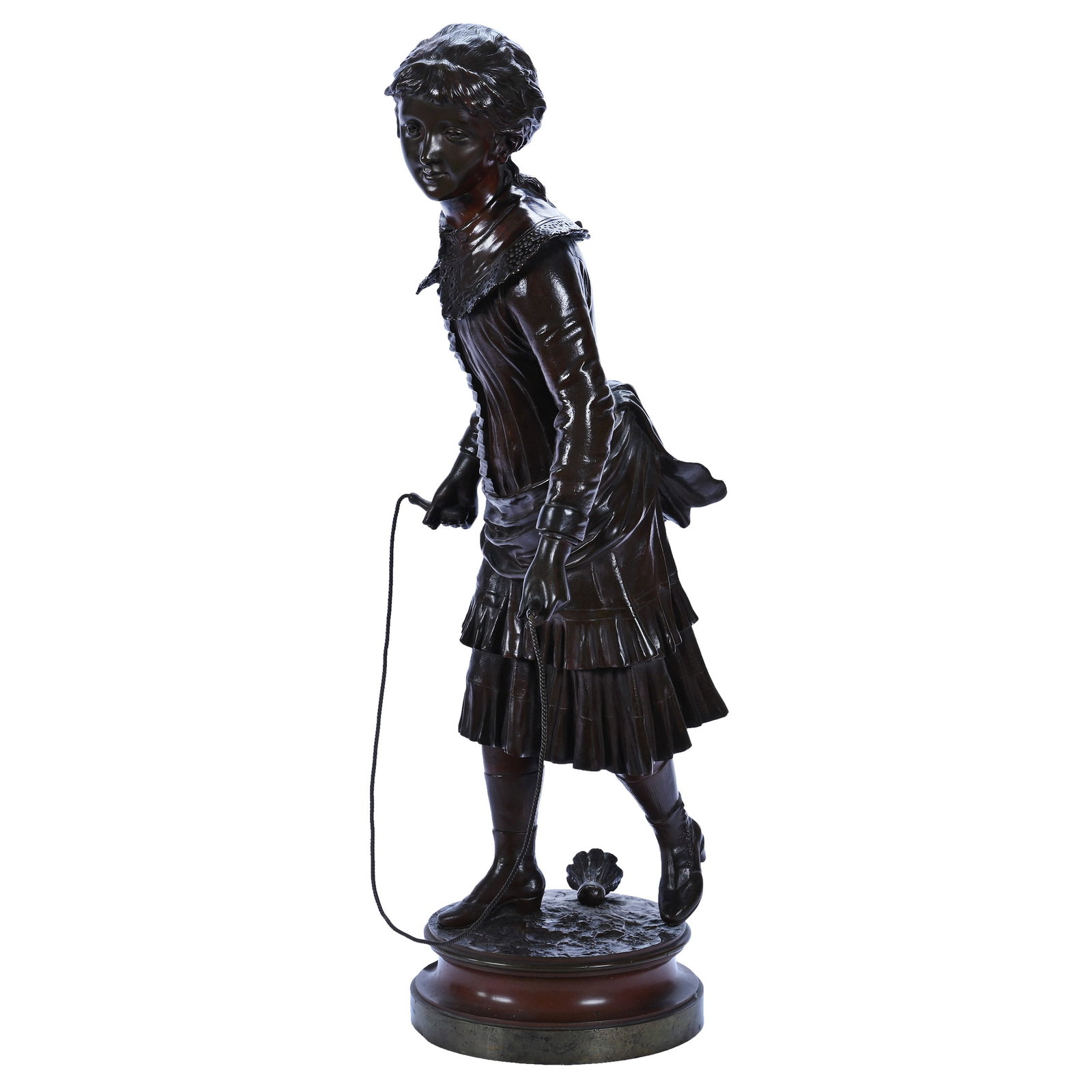 French Bronze Sculpture, Artist Signed Charles Anfrie (1833-1905): French Bronze Sculpture, Artist Signed Charles Anfrie (1833-1905), 25.25 x 10 x 9 Inches, Woody Auction Believes This To Be An Original, Young Girl Skipping Rope, Outstanding Detail, Must See. Woody