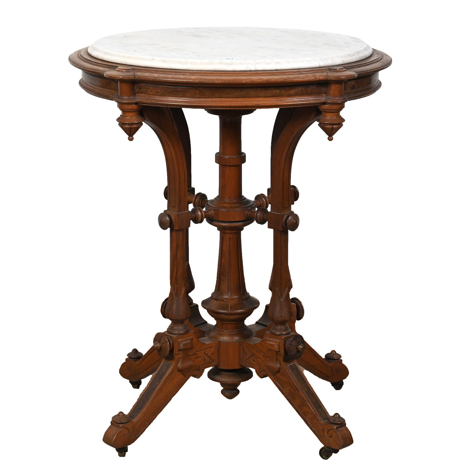 Oval Fern Stand, Walnut With Burl Panels, Four Legs: Oval Fern Stand, Walnut With Burl Panels, Four Legs, 30 x 24 x 18.5 Inches, Woody Auction Cannot Ship This Item, It Must Be Picked Up In Person In Douglass, KS Or Shipped Via A Professional Shipper
