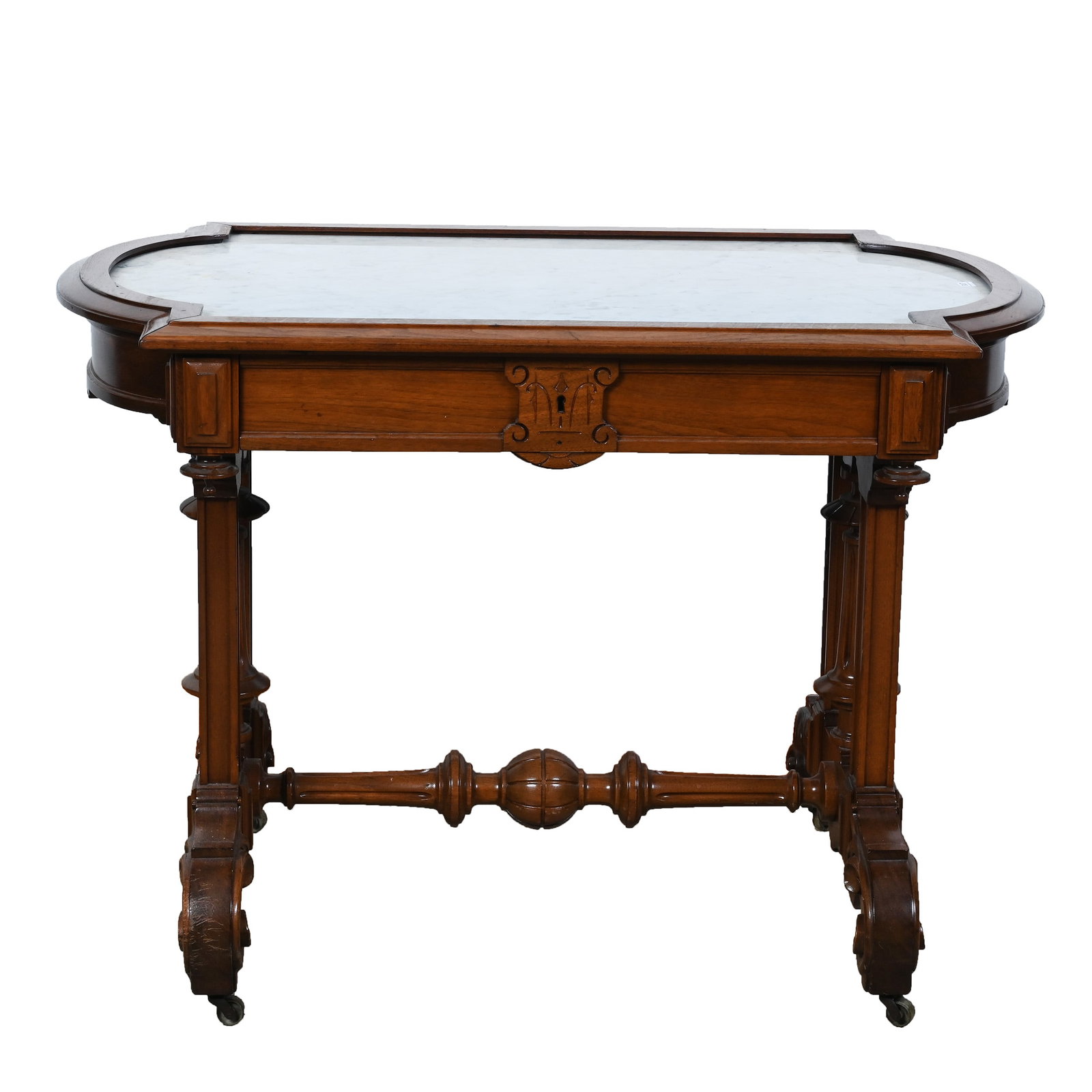 Library Table, Walnut Framed Marble Top, Nice Example (1 of 5)